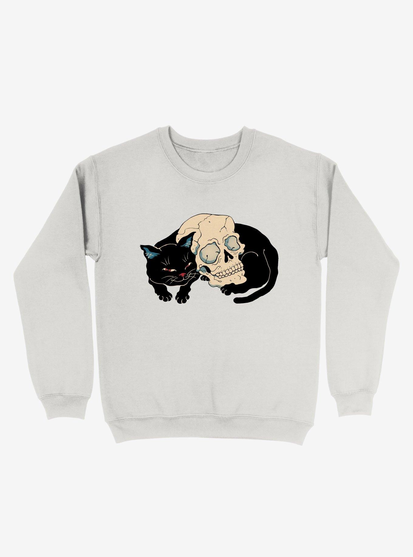 Neko Skull Cat Sweatshirt, WHITE, hi-res