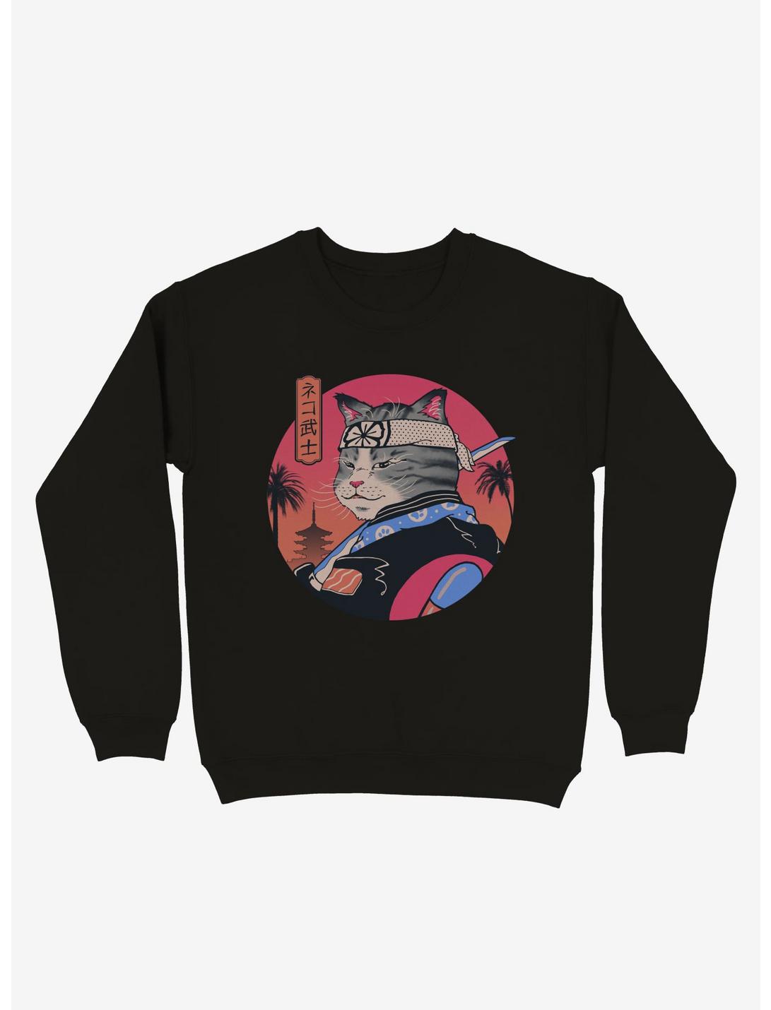 Samurai Cat Sweatshirt, BLACK, hi-res