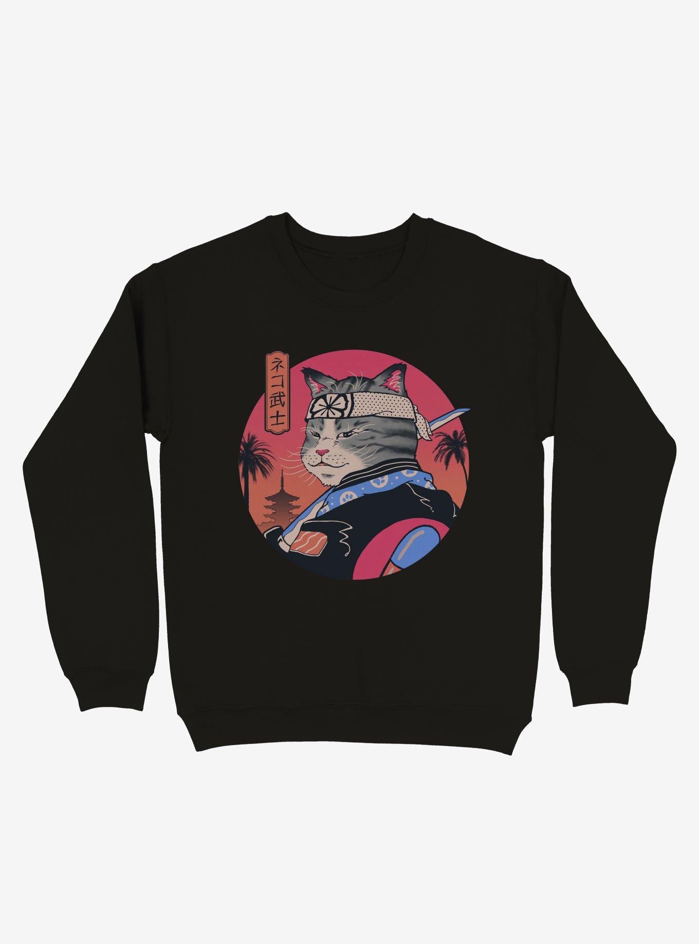 Samurai Cat Sweatshirt, BLACK, hi-res