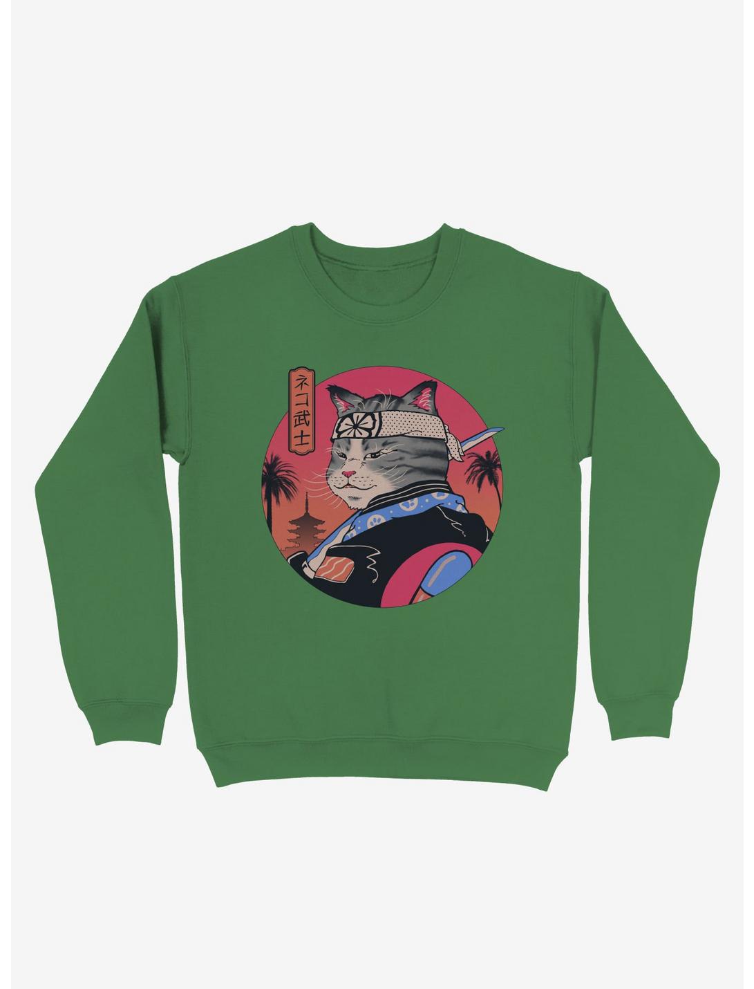 Samurai Cat Sweatshirt, KELLY GREEN, hi-res