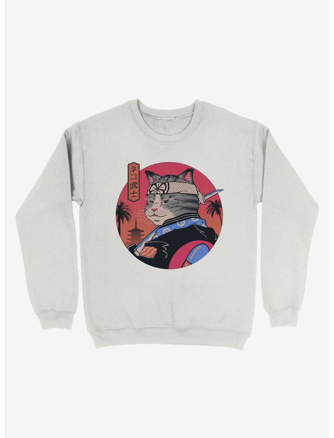 Samurai Cat Sweatshirt, WHITE, hi-res