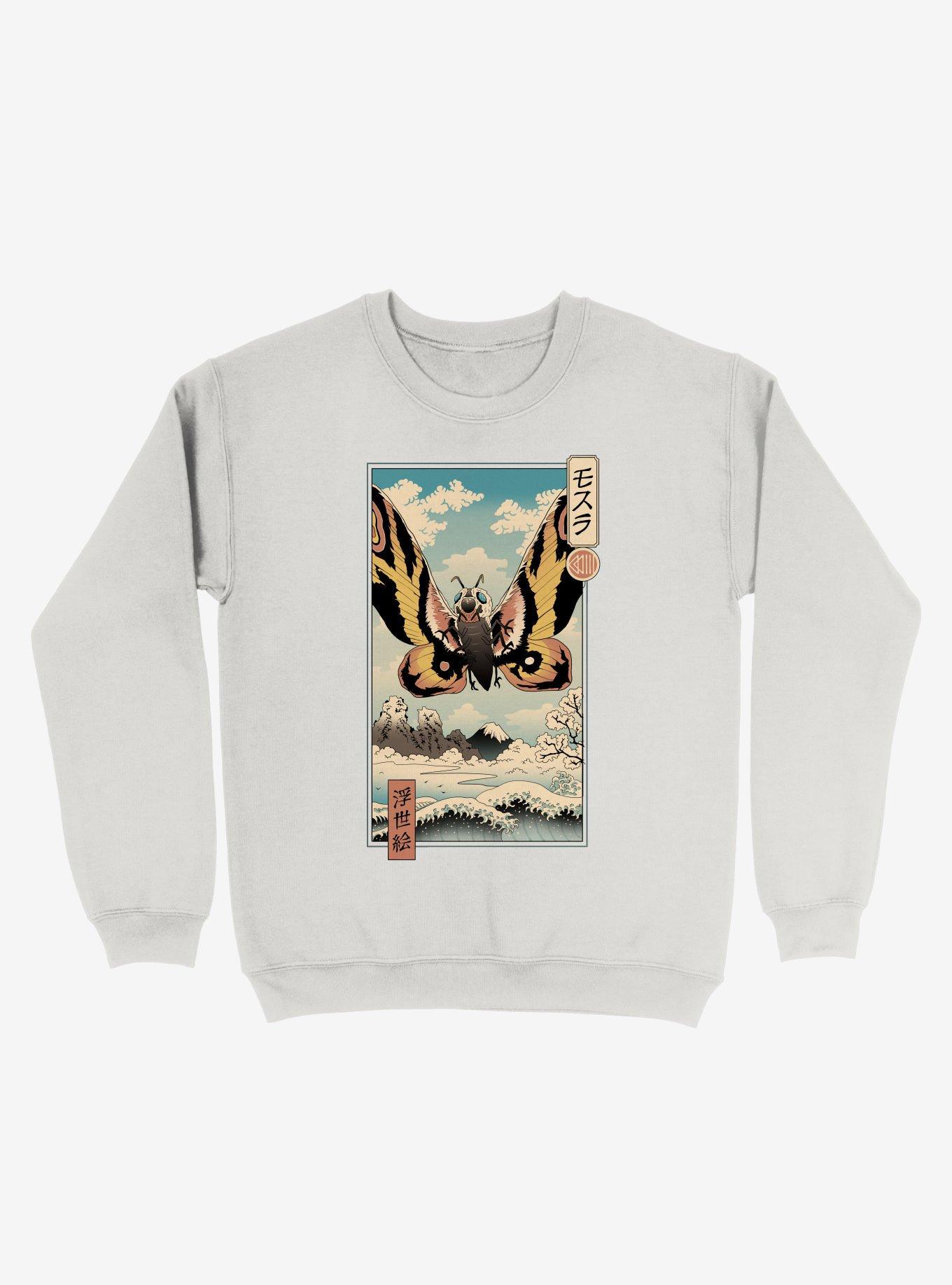Ancient Moth Ukiyo-e Sweatshirt, WHITE, hi-res