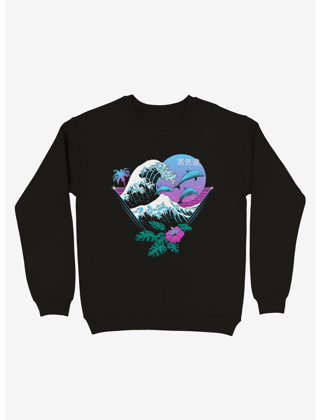 Dolphin Waves Sweatshirt, BLACK, hi-res