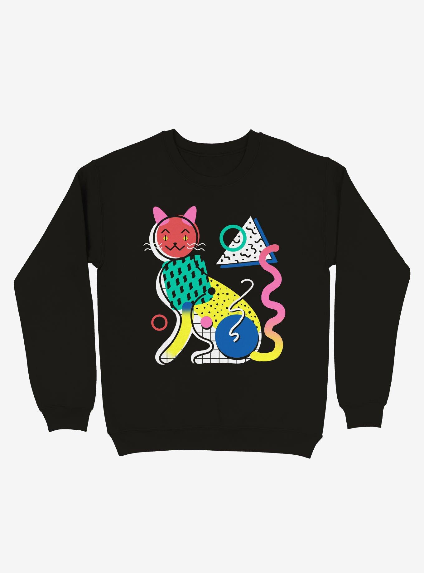 Memphis Cat Design Sweatshirt, BLACK, hi-res