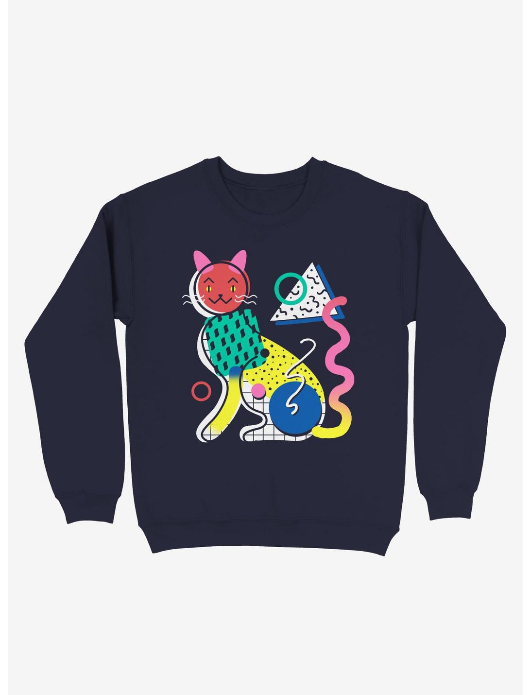 Memphis Cat Design Sweatshirt, NAVY, hi-res