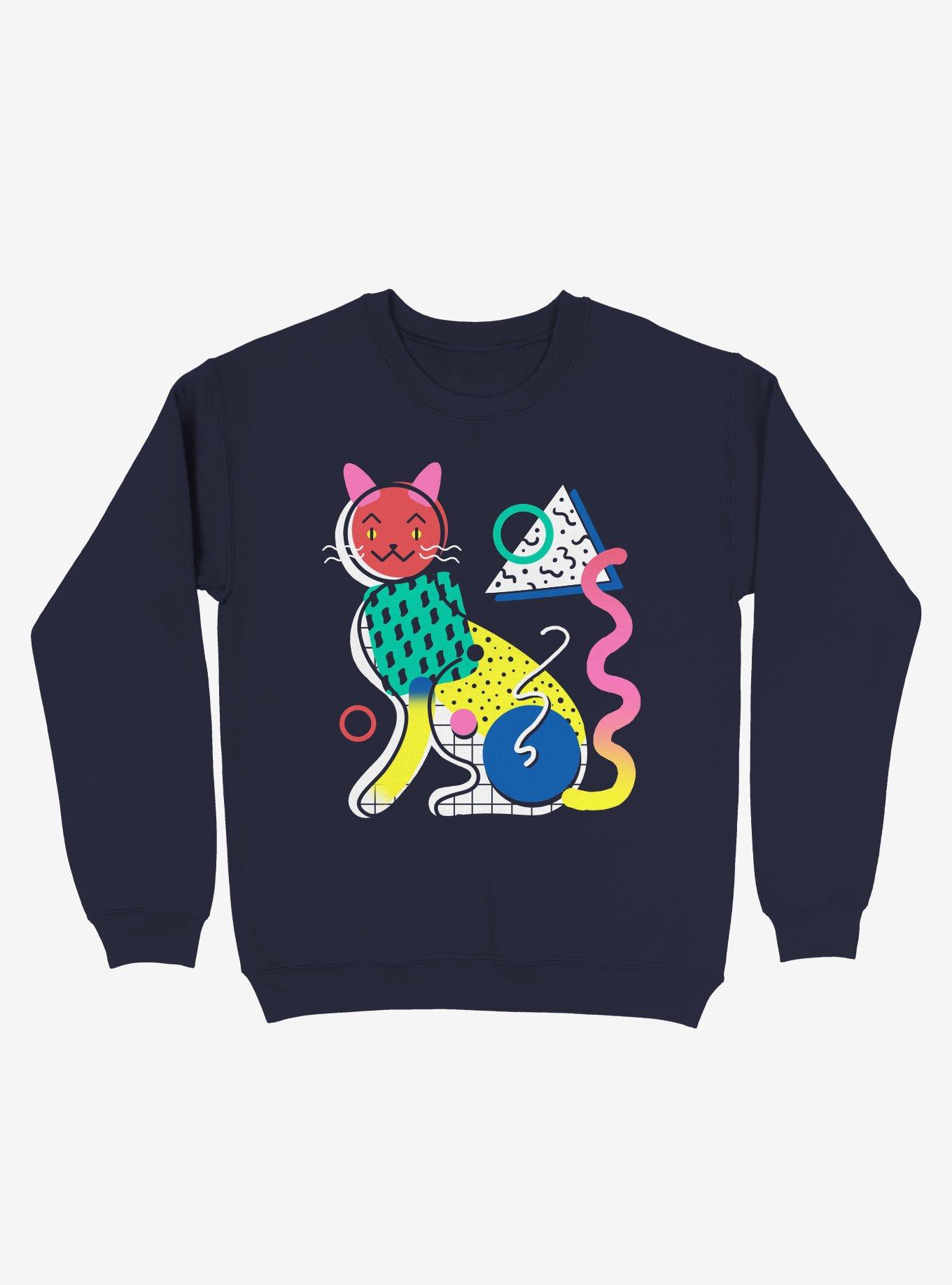 Memphis Cat Design Sweatshirt, NAVY, hi-res