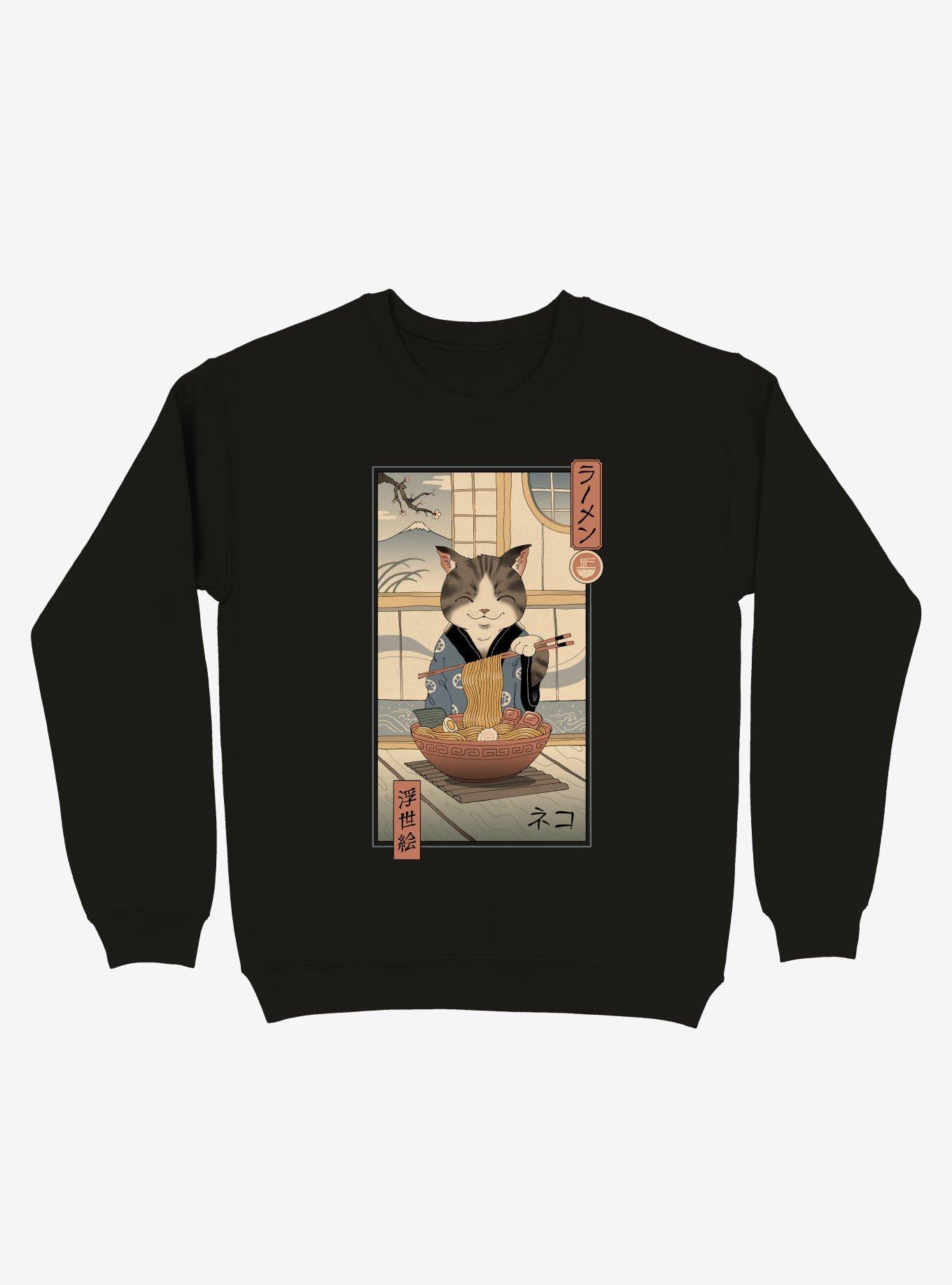 Neko Cat Ramen Ukiyo-e Sweatshirt, , hi-res