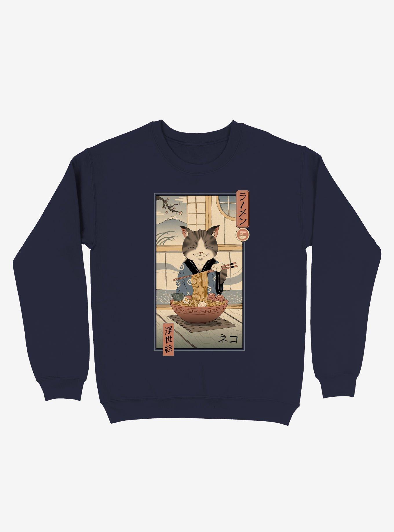 Neko Cat Ramen Ukiyo-e Sweatshirt, , hi-res