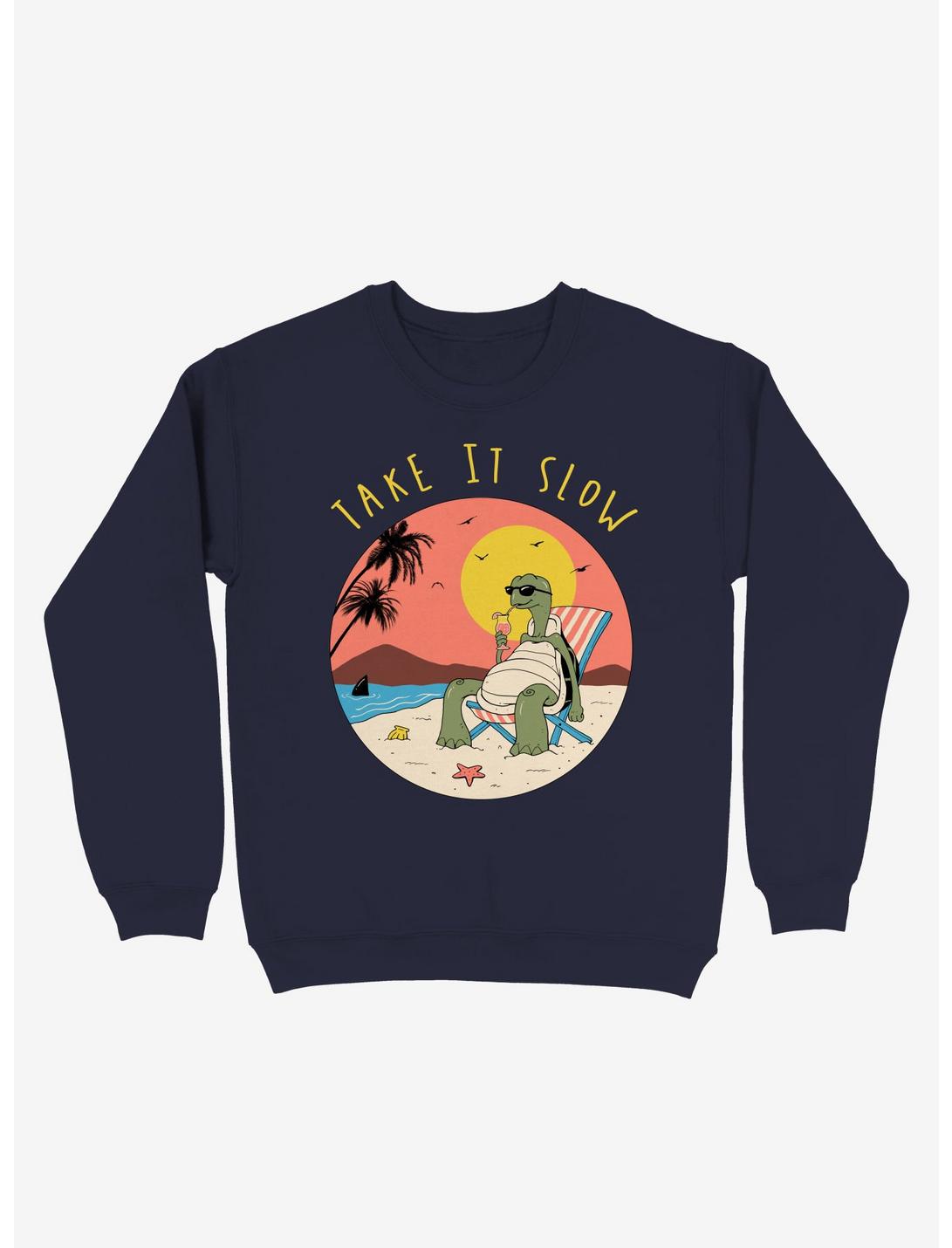 Take It Slow Turtle Beach Sweatshirt, NAVY, hi-res