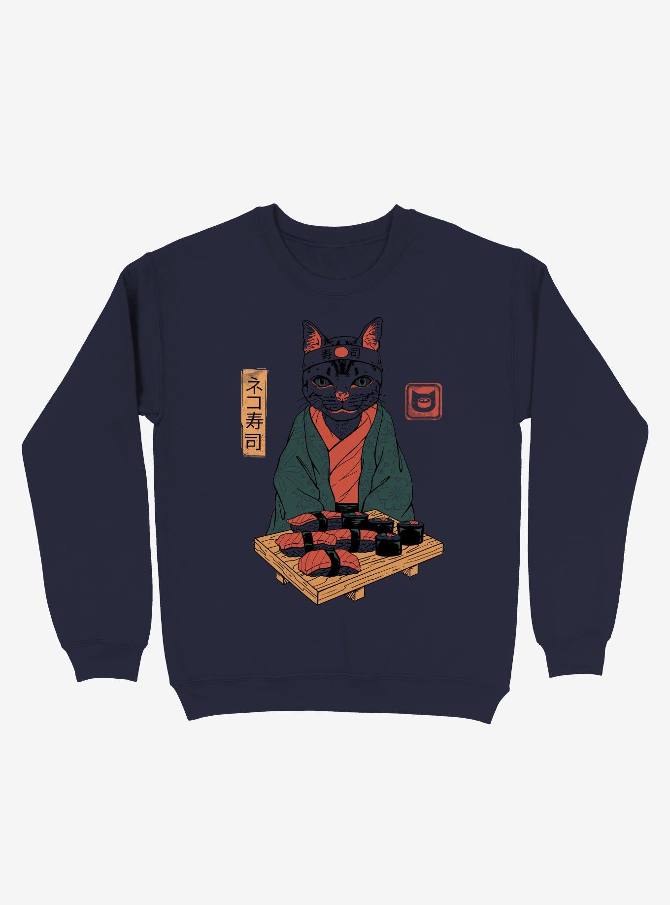 Neko Cat Sushi Bar White Sweatshirt, NAVY, hi-res