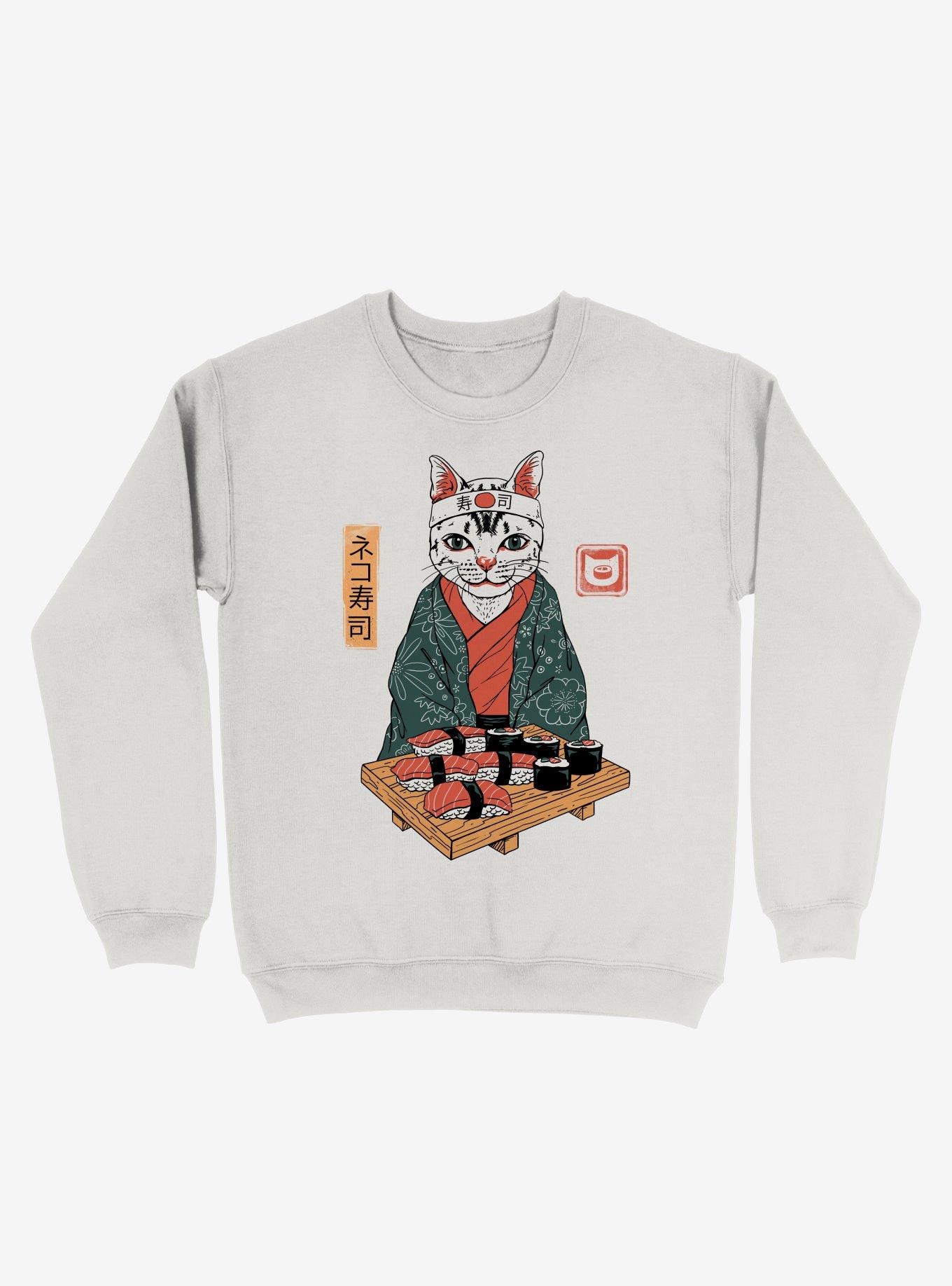 Neko Cat Sushi Bar White Sweatshirt, WHITE, hi-res