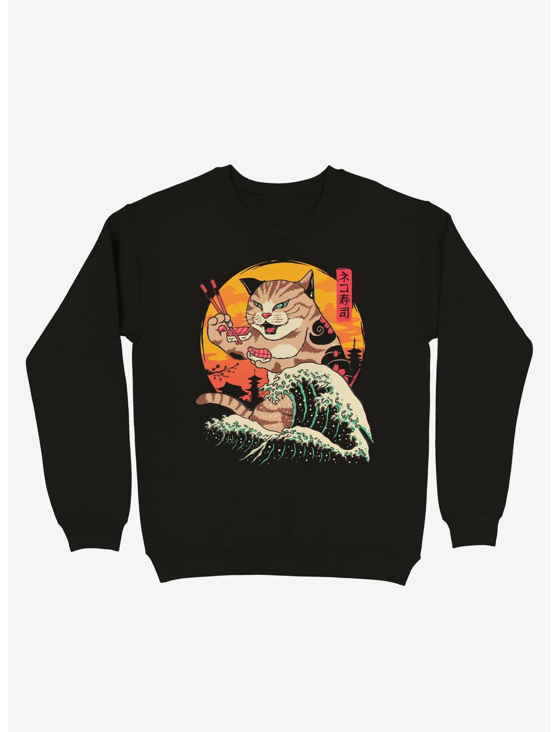 Neko Cat Sushi Wave Sweatshirt, BLACK, hi-res