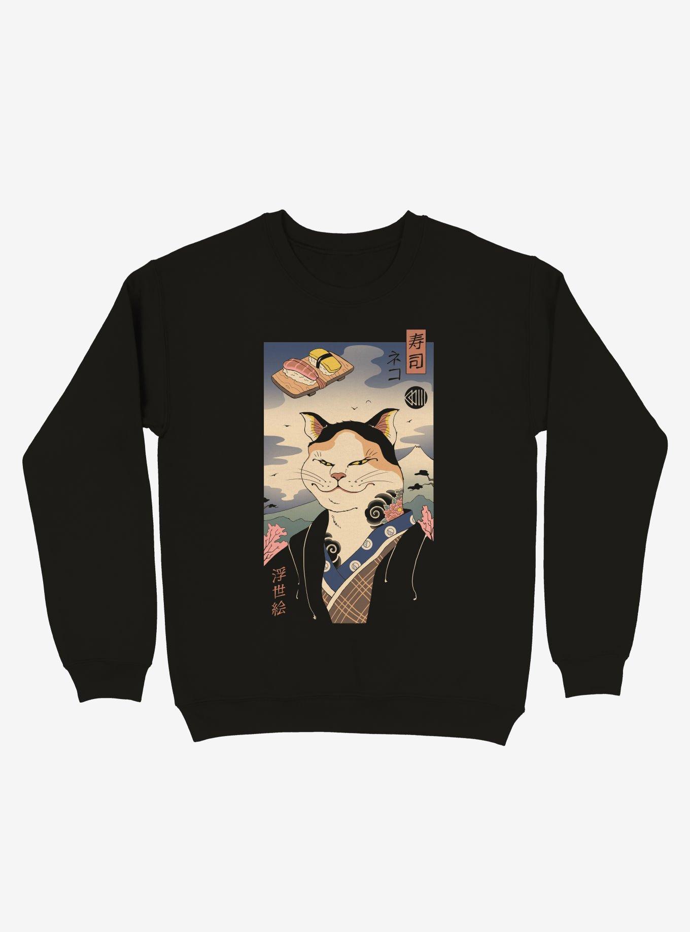 Nekoyo-e Cat Sushi Sweatshirt, BLACK, hi-res