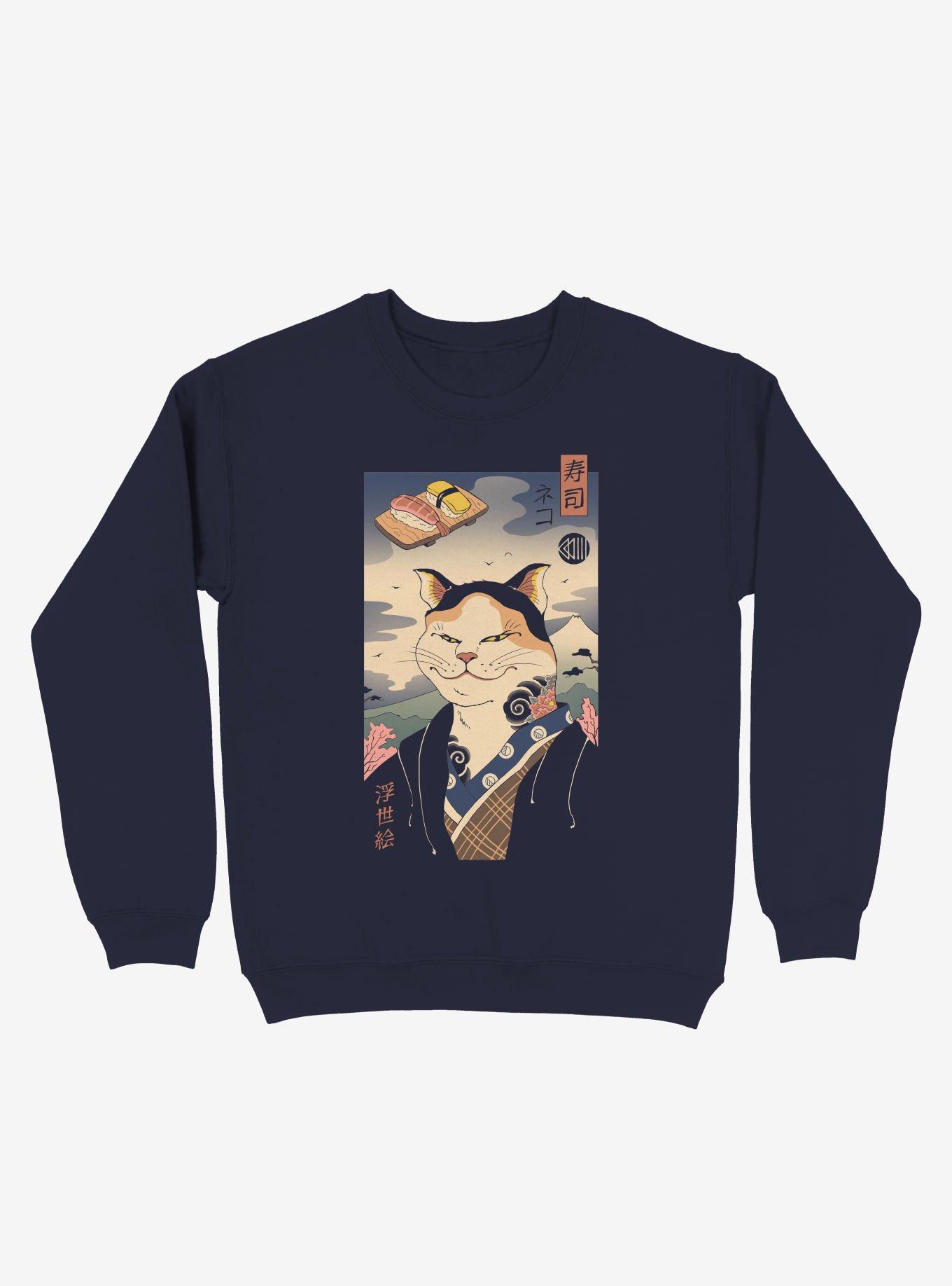 Nekoyo-e Cat Sushi Sweatshirt, NAVY, hi-res