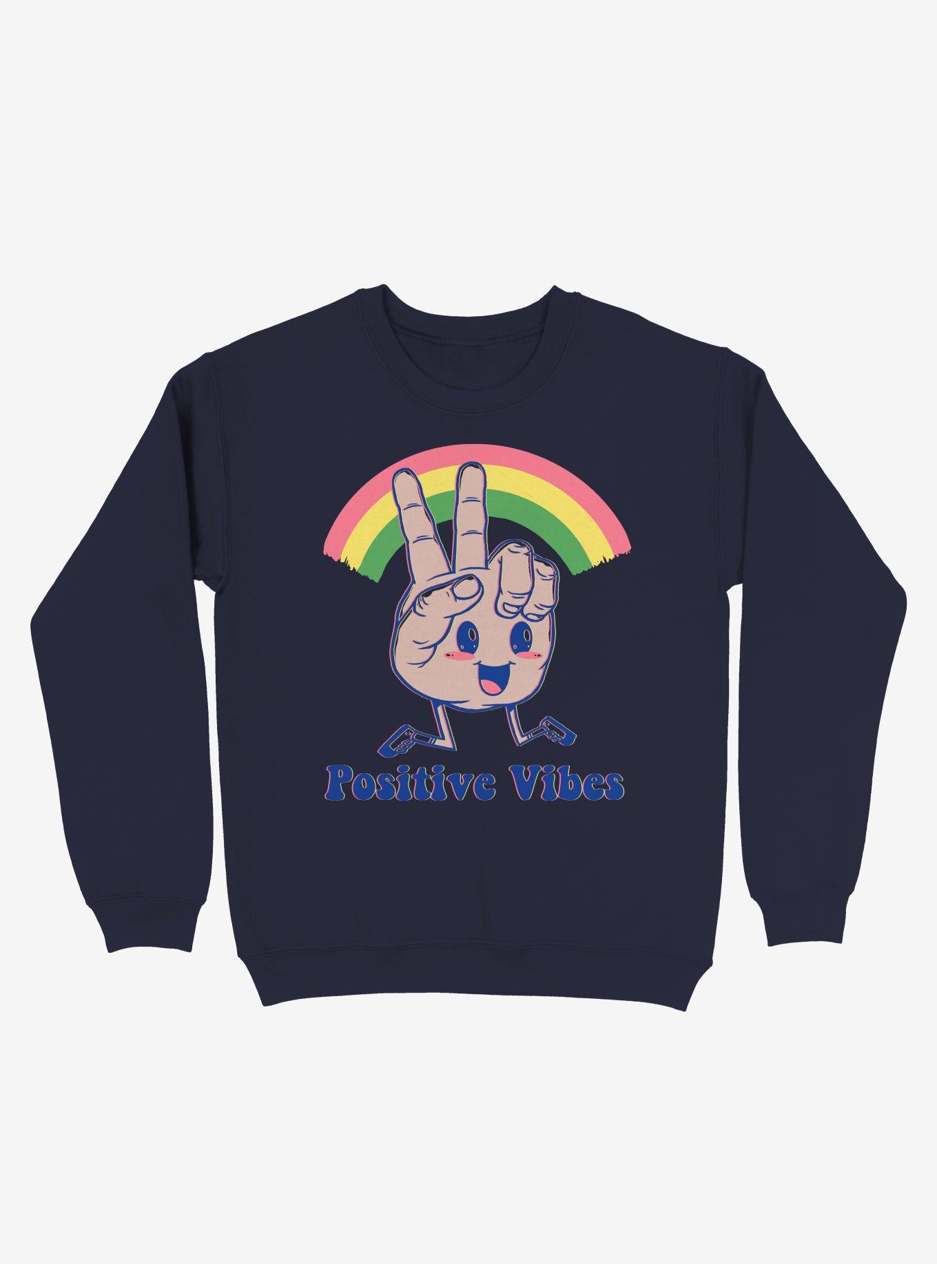 Positive Vibes Rainbow Thumbs Up Sweatshirt, NAVY, hi-res