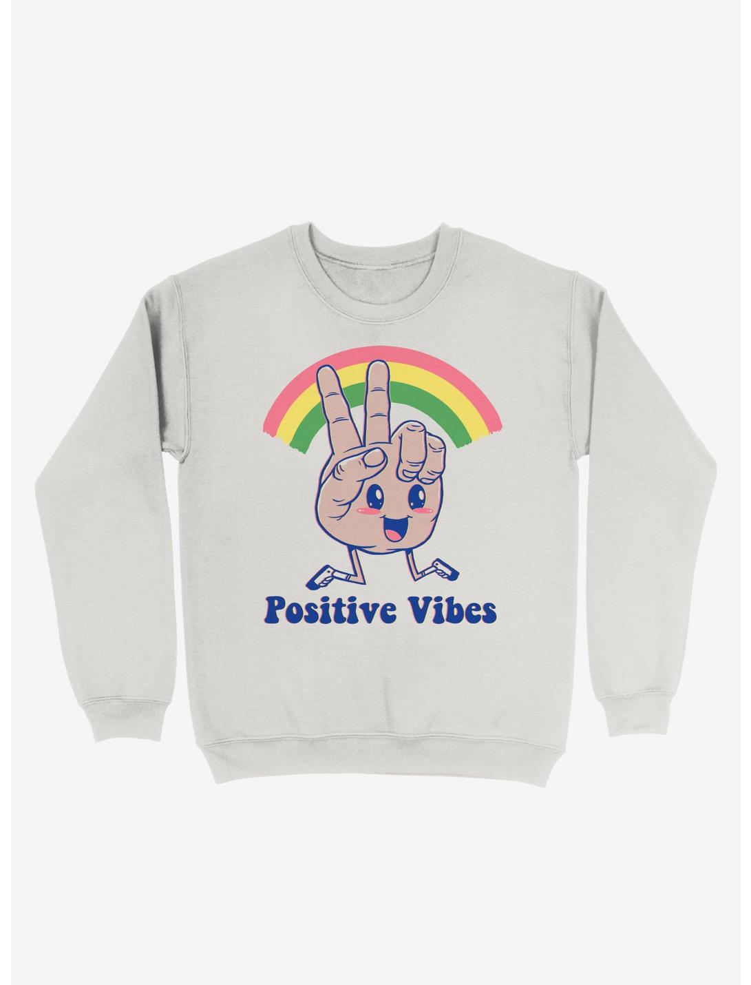 Positive Vibes Rainbow Thumbs Up Sweatshirt, WHITE, hi-res