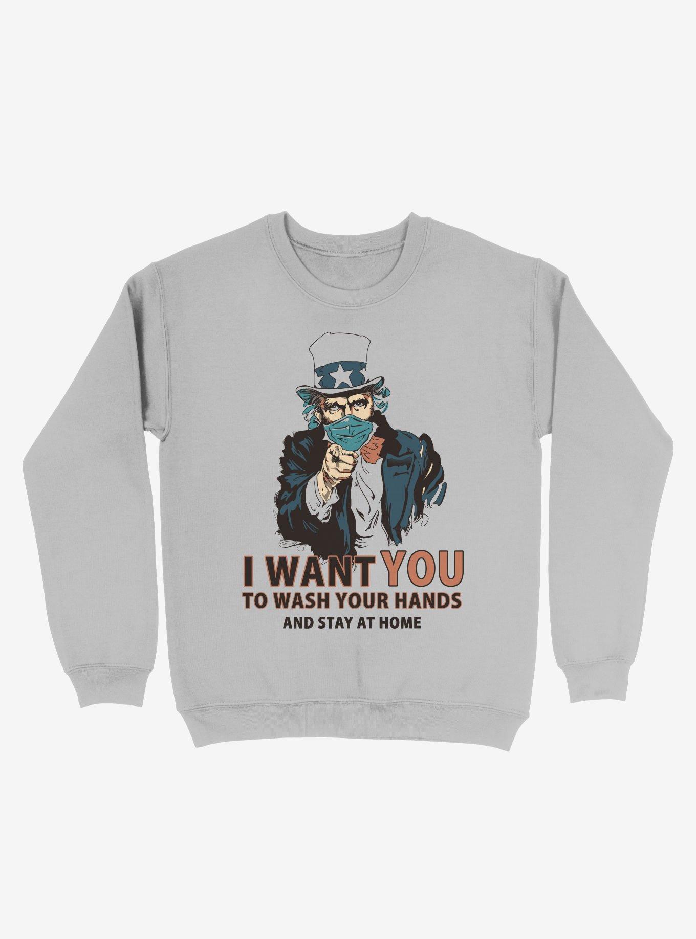 Wash Your Hands! Mask Uncle Sam Sweatshirt, SILVER, hi-res