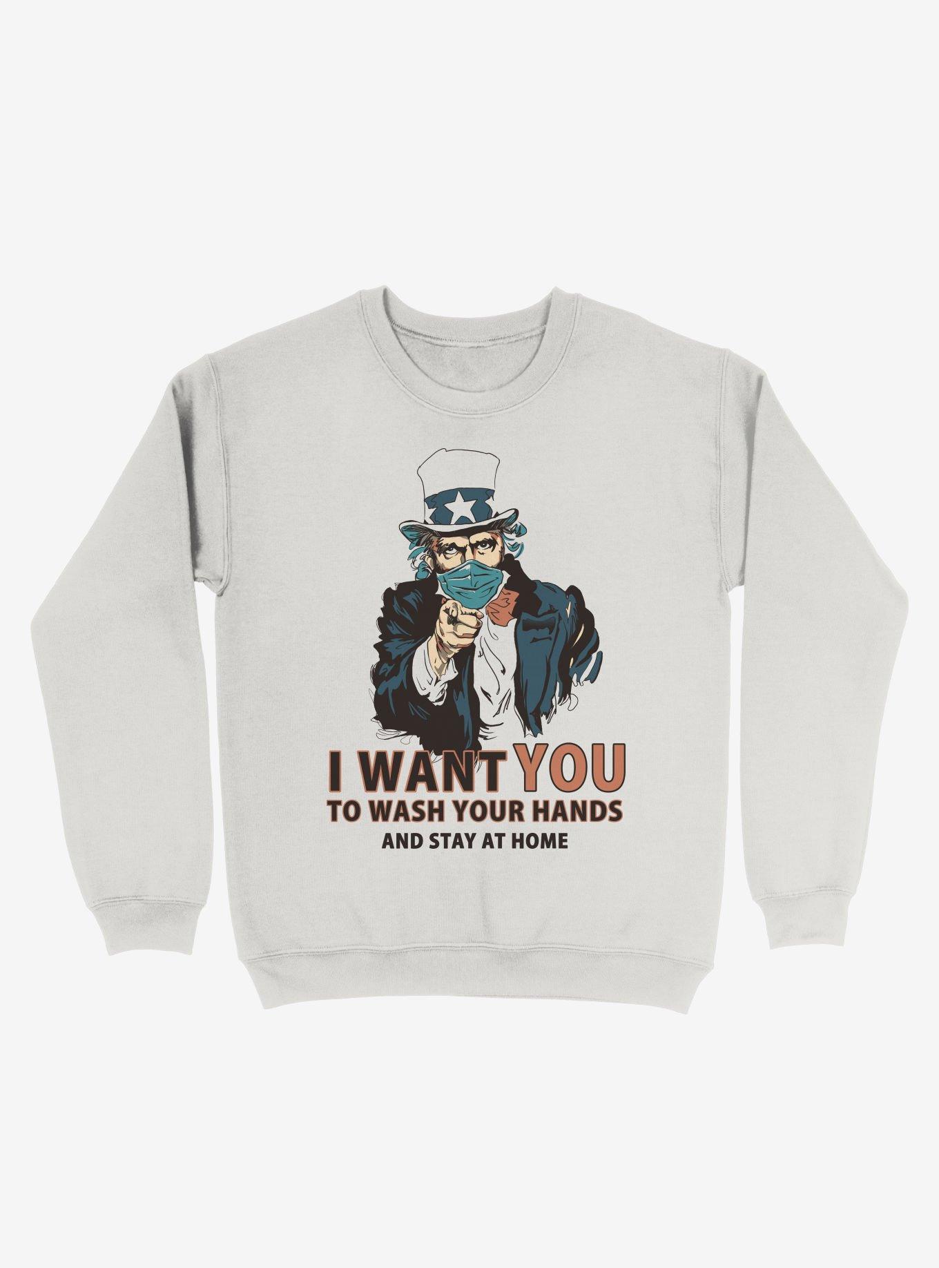 Wash Your Hands! Mask Uncle Sam Sweatshirt, WHITE, hi-res