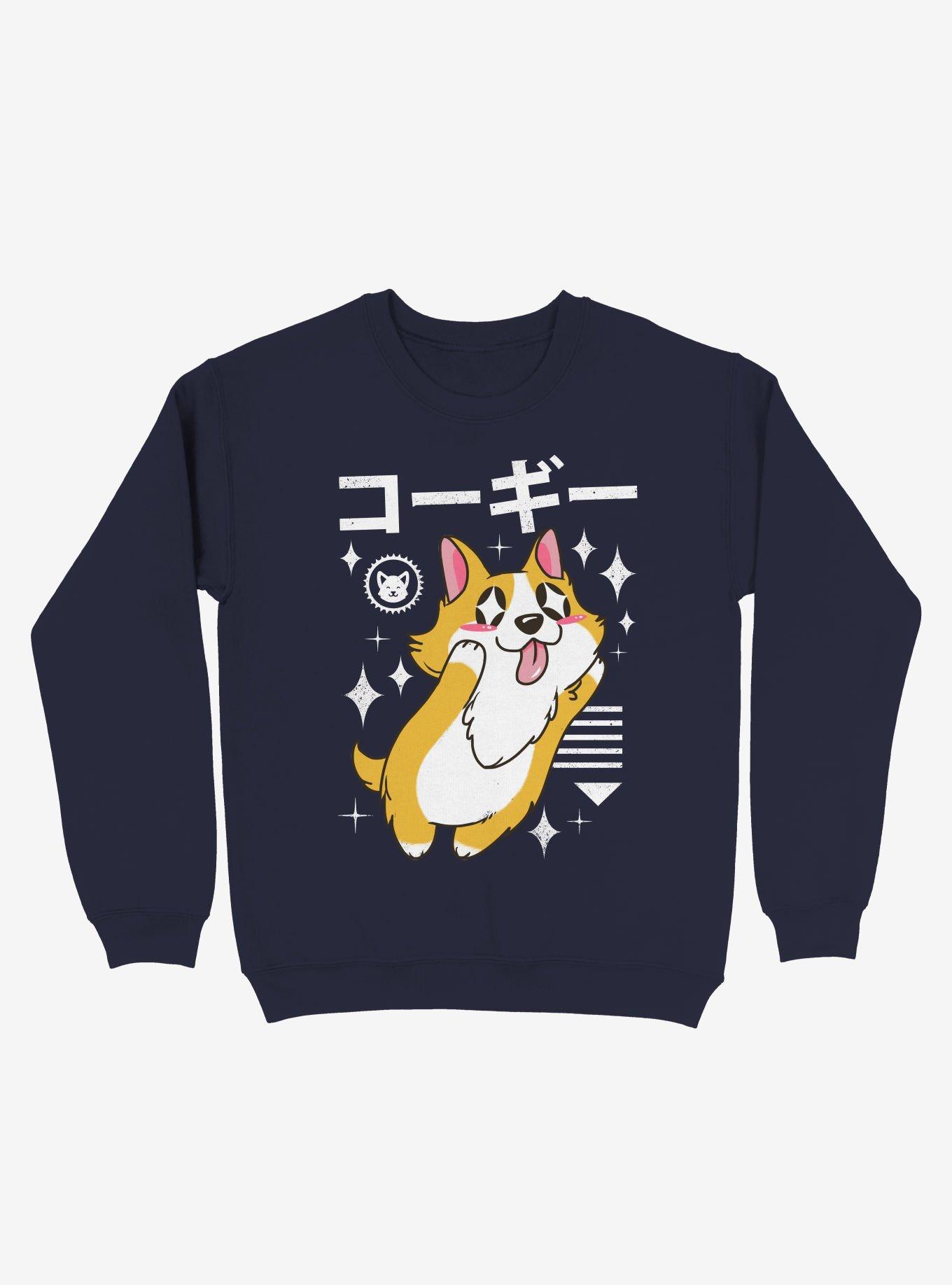 Kawaii Corgi Sweatshirt, NAVY, hi-res