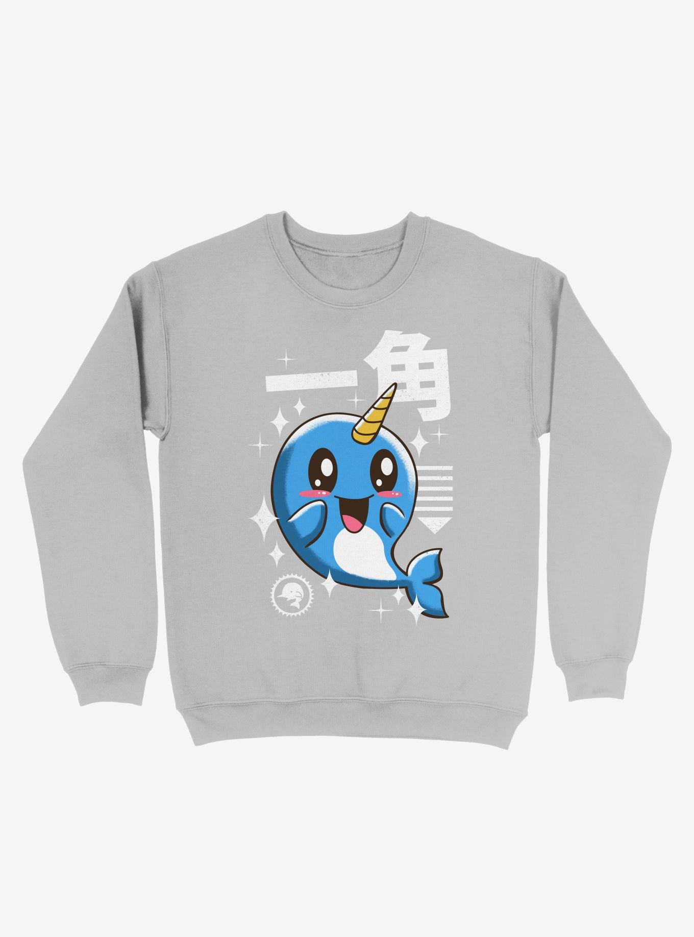 Kawaii Narwhal Sweatshirt, SILVER, hi-res