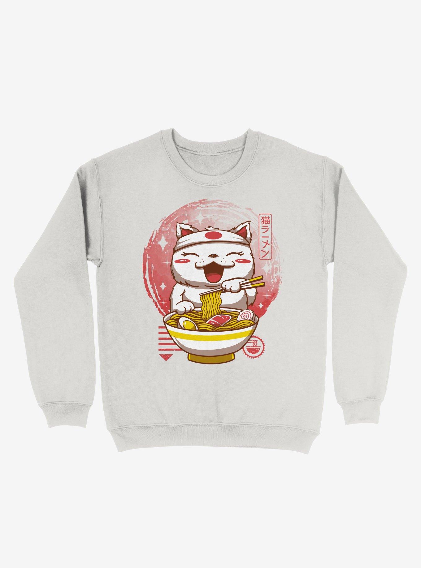Cat Neko Ramen Sweatshirt, WHITE, hi-res