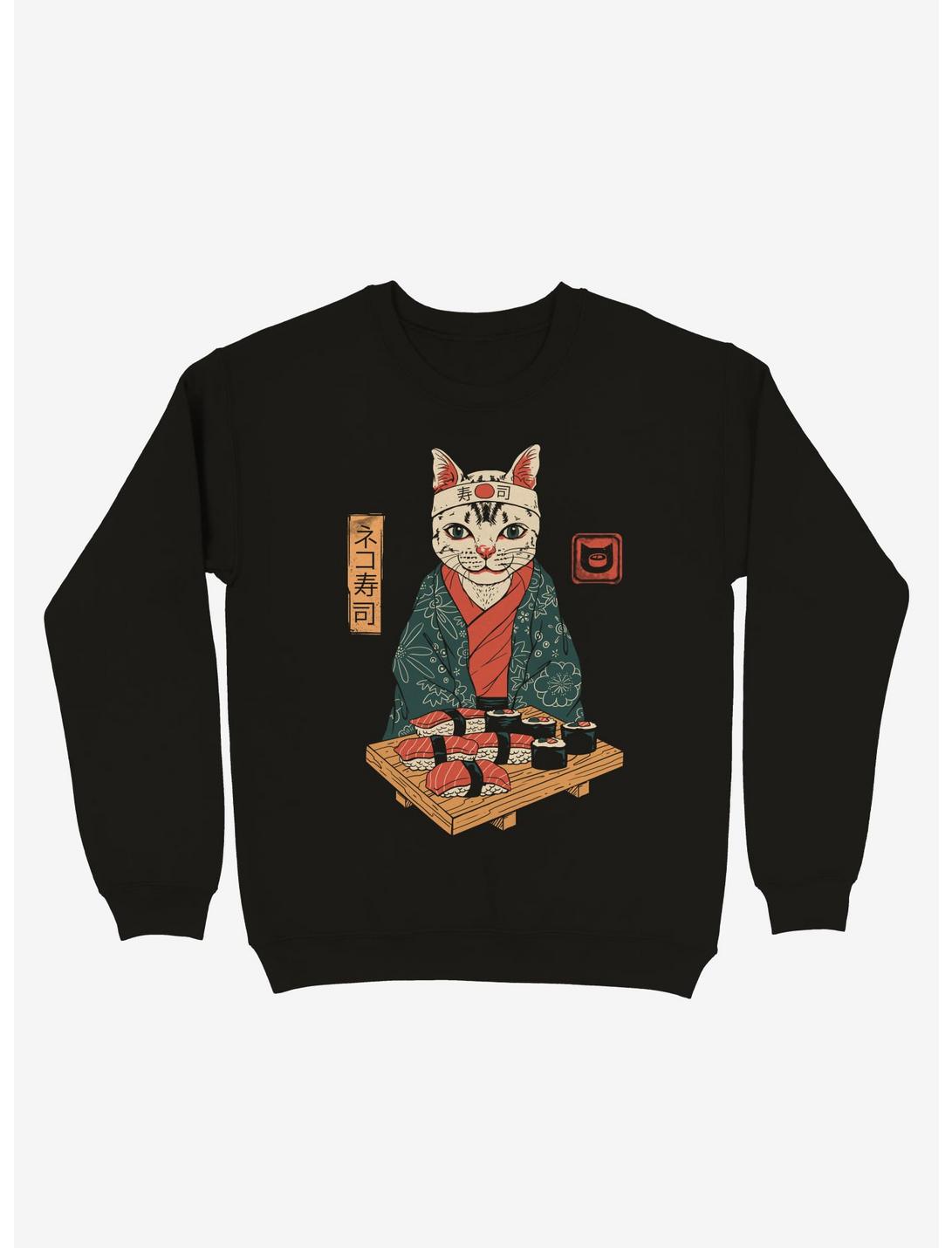 Cat Neko Sushi Bar Sweatshirt, BLACK, hi-res