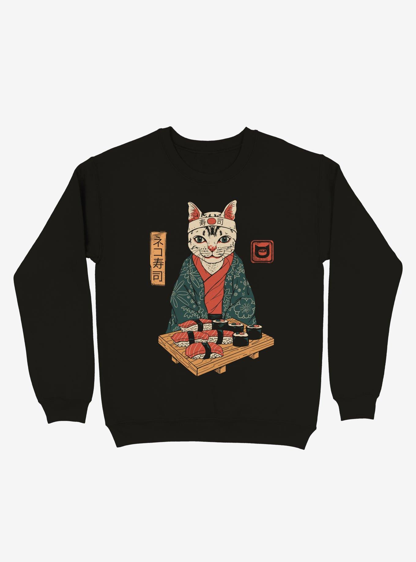 Cat Neko Sushi Bar Sweatshirt, BLACK, hi-res