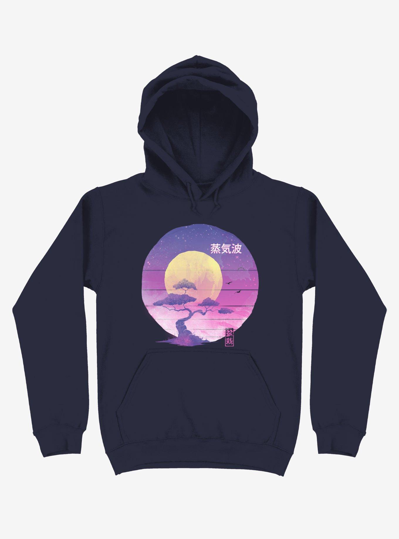 Neon Bonsai Wave Navy Blue Hoodie, , hi-res