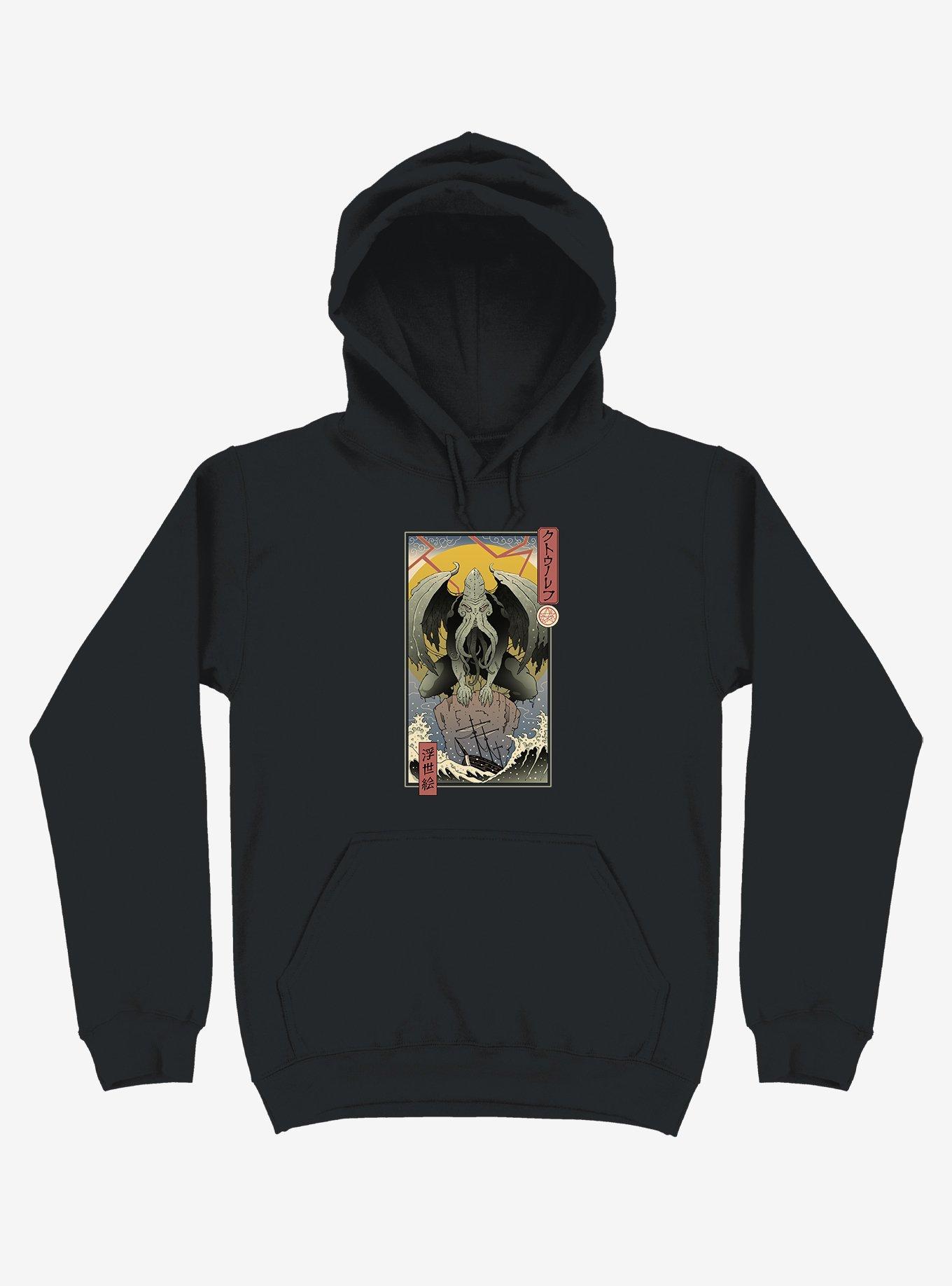 Ocean Cthulhu In Edo Black Hoodie, BLACK, hi-res