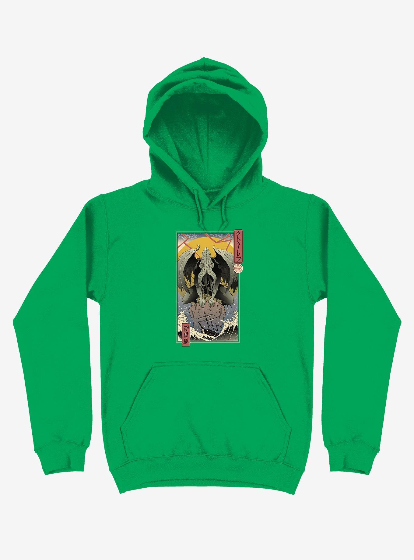 Ocean Cthulhu In Edo Kelly Green Hoodie, KELLY GREEN, hi-res