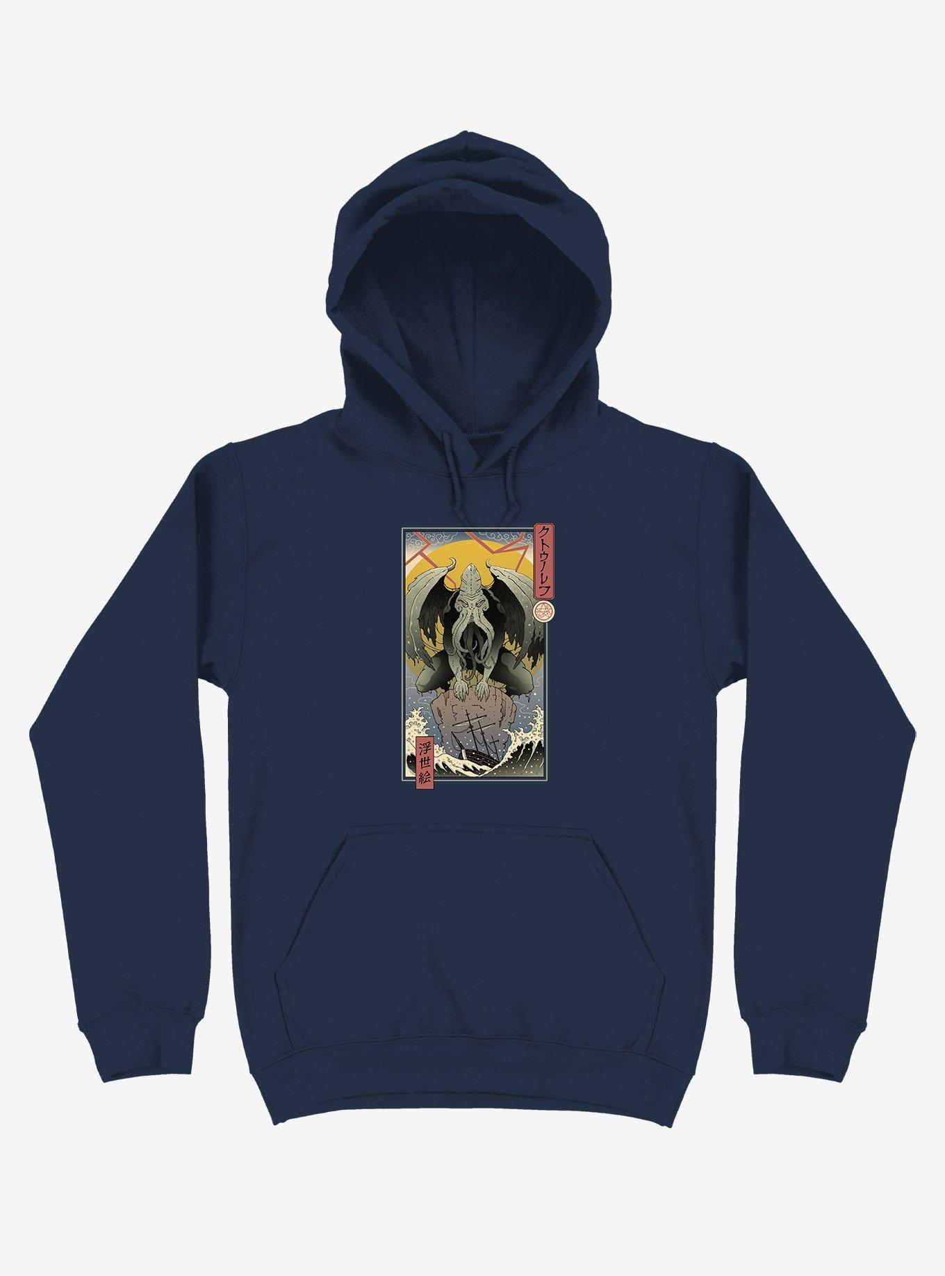 Ocean Cthulhu In Edo Navy Blue Hoodie, , hi-res