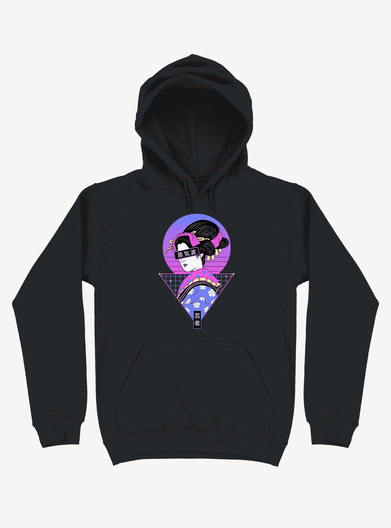 Neon Geisha Wave Black Hoodie, BLACK, hi-res