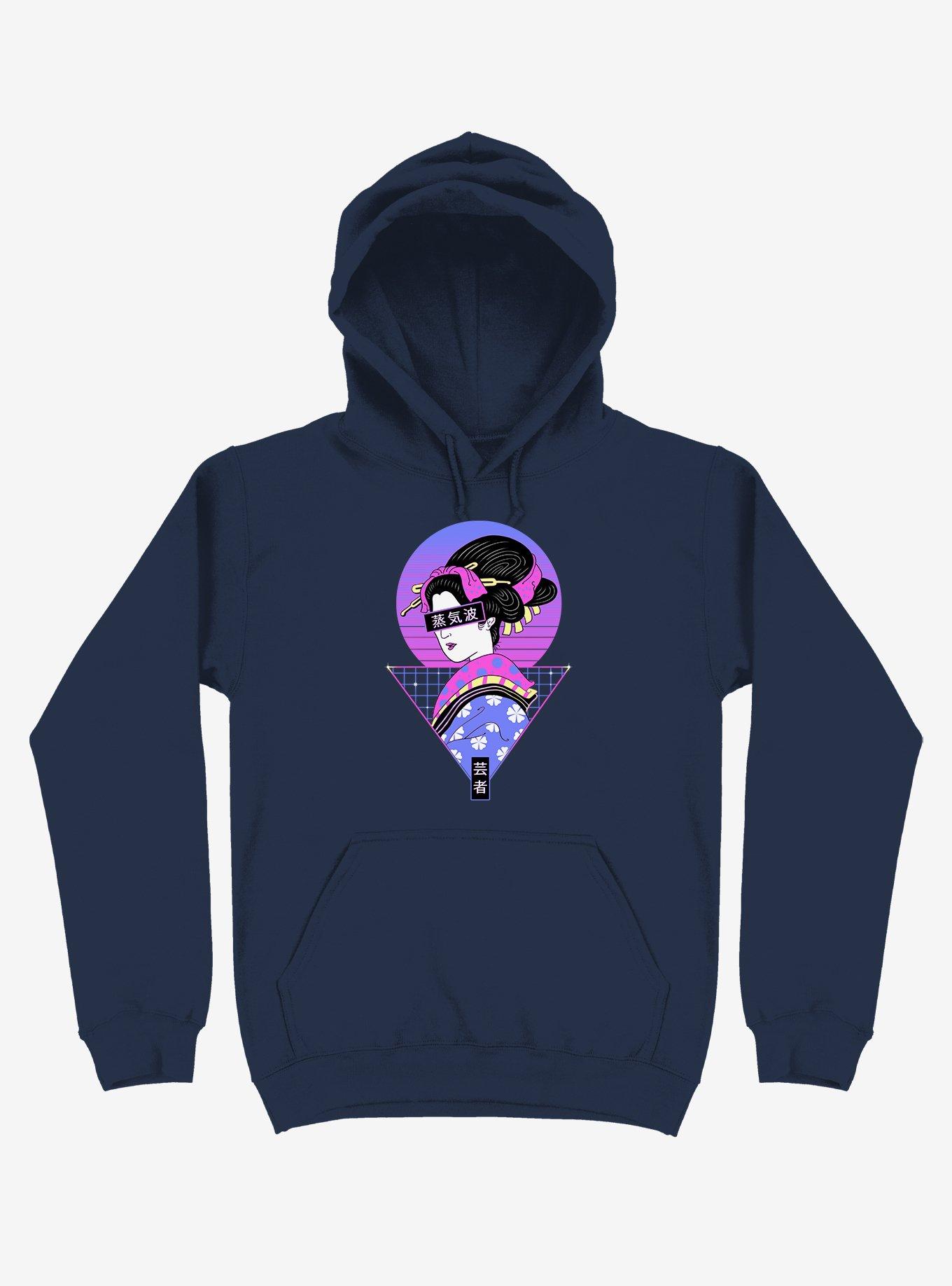 Neon Geisha Wave Navy Blue Hoodie, , hi-res