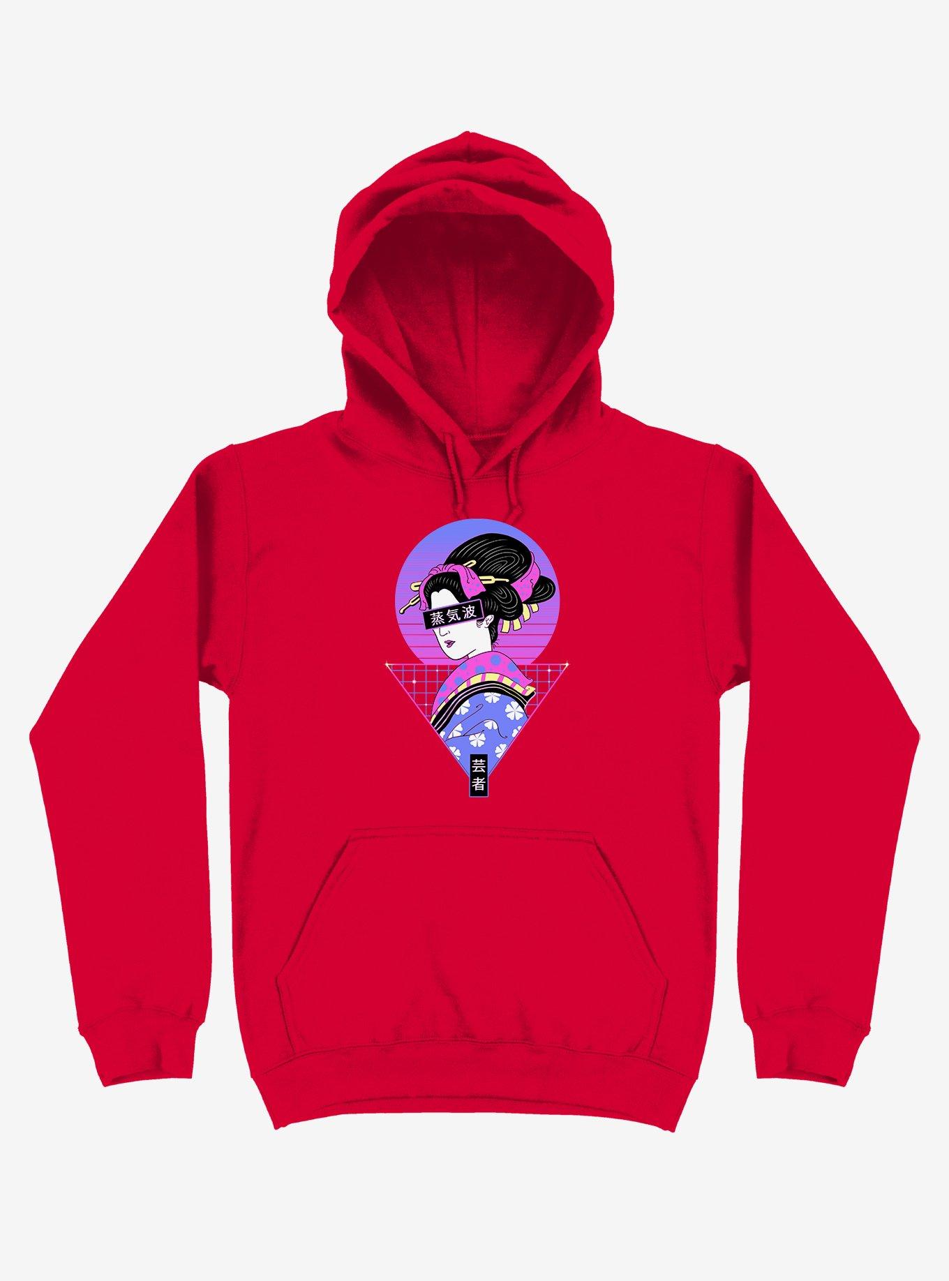 Neon Geisha Wave Red Hoodie, RED, hi-res