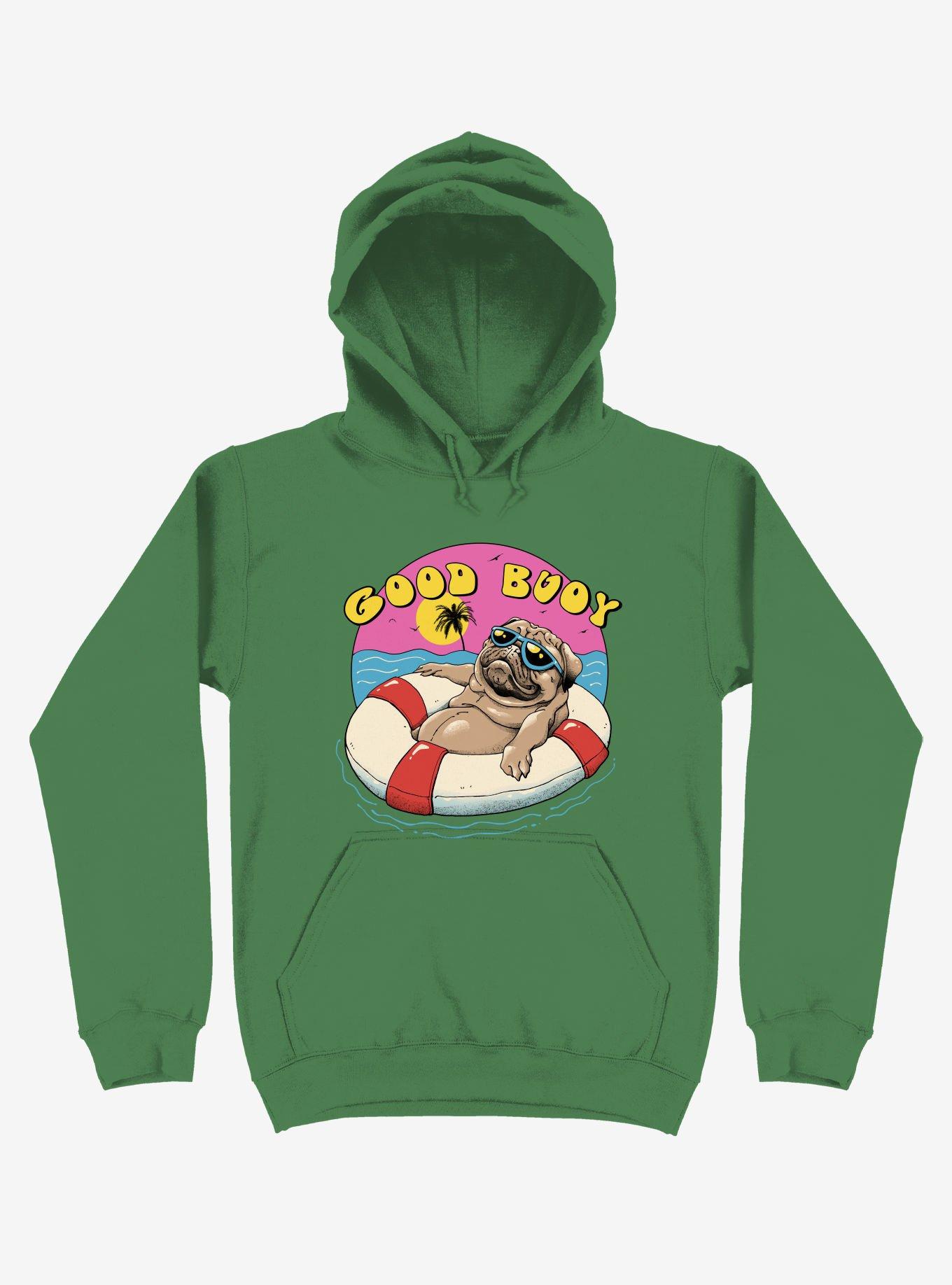 Ocean Pug Good Buoy! Kelly Green Hoodie, KELLY GREEN, hi-res