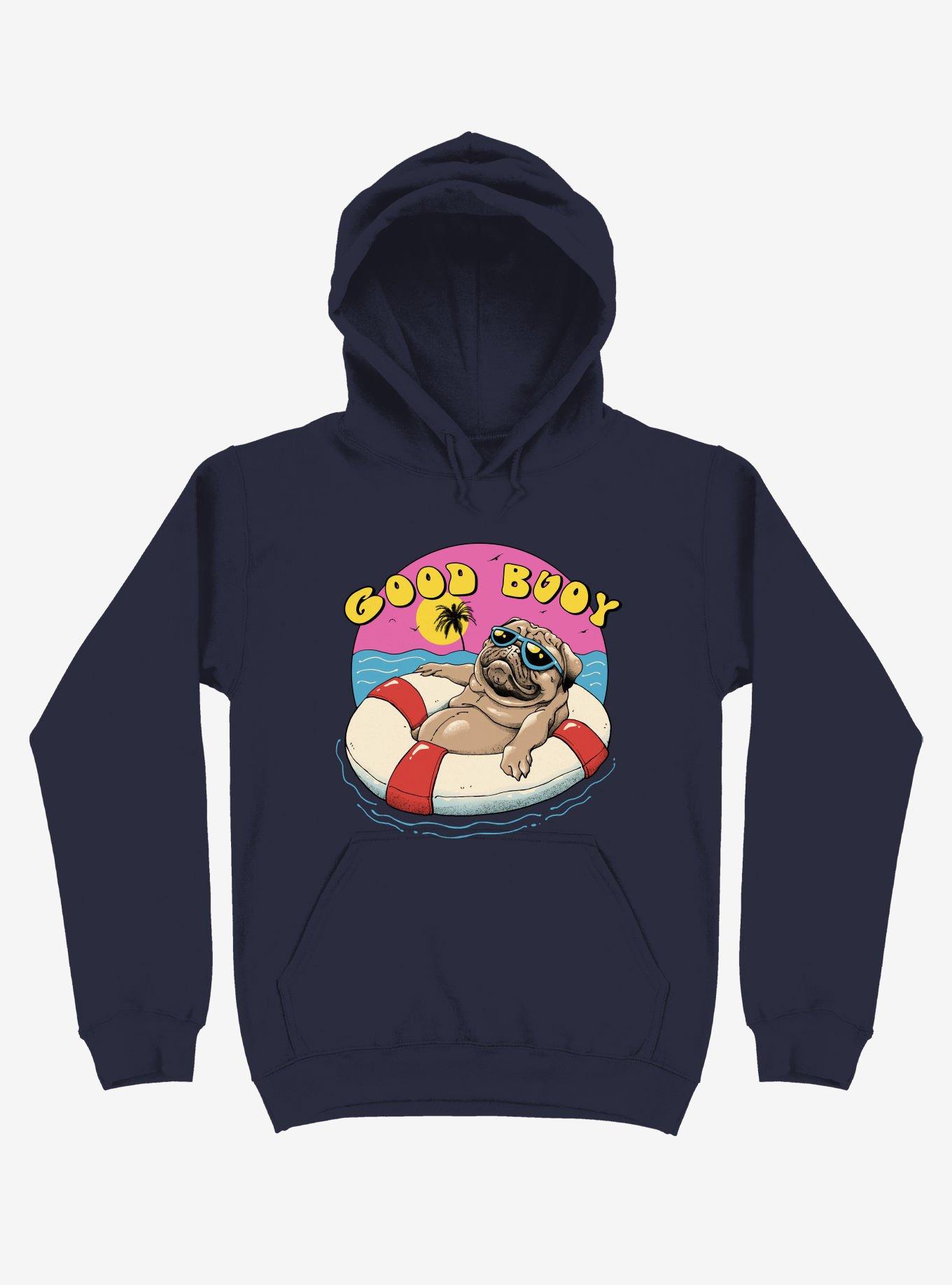 Ocean Pug Good Buoy! Navy Blue Hoodie, , hi-res