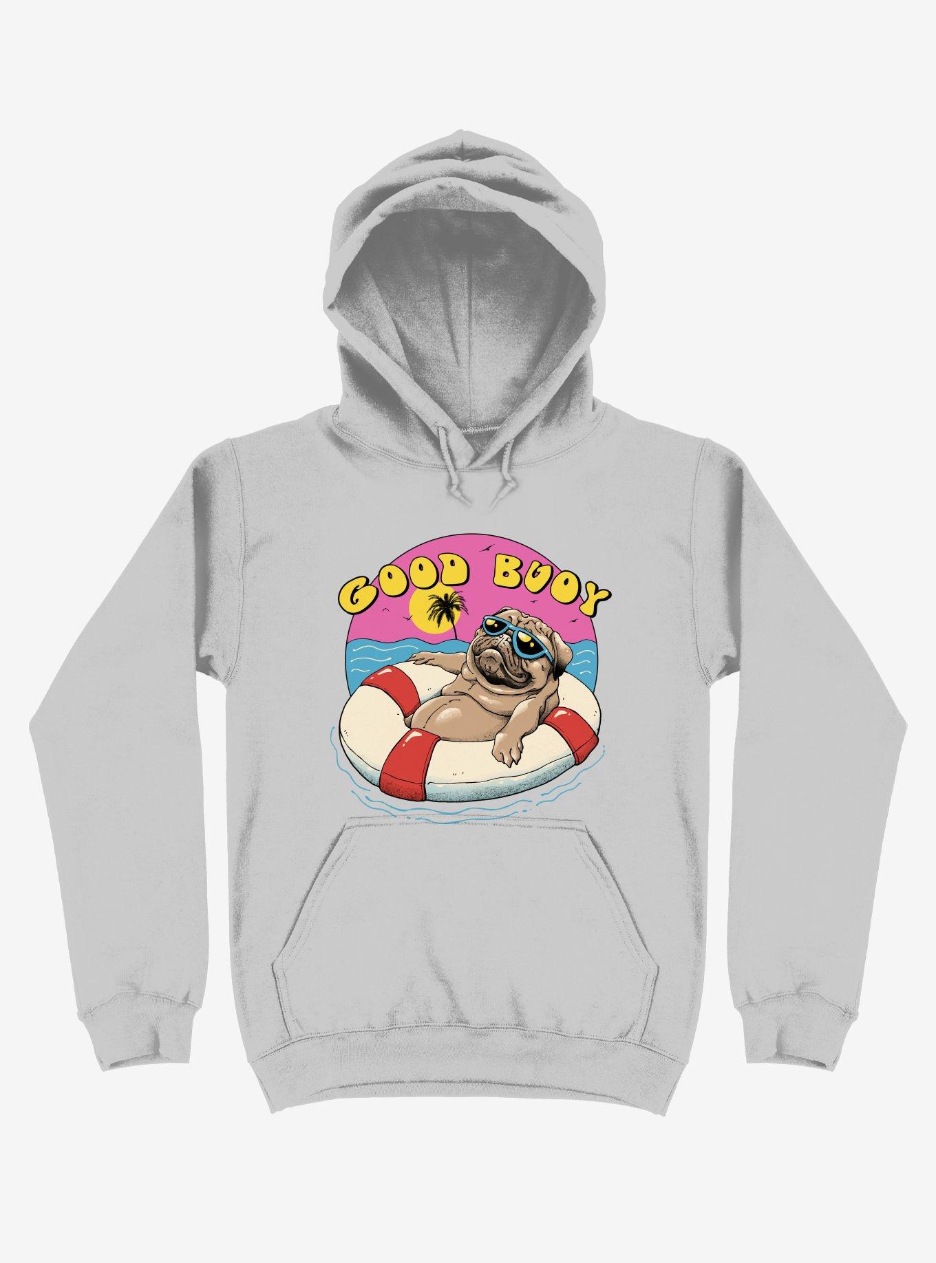 Ocean Pug Good Buoy! Silver Hoodie, SILVER, hi-res