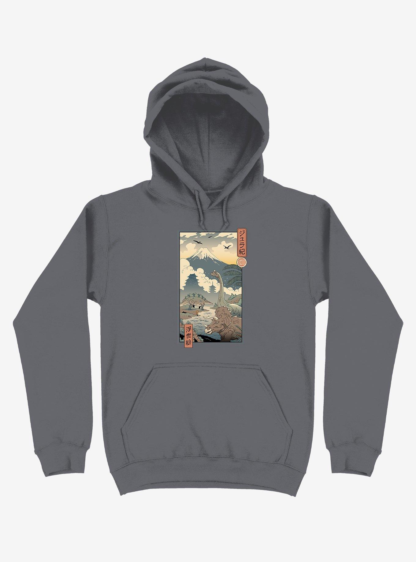 Dinosaurs Jurassic Ukiyo-e Asphalt Grey Hoodie, , hi-res