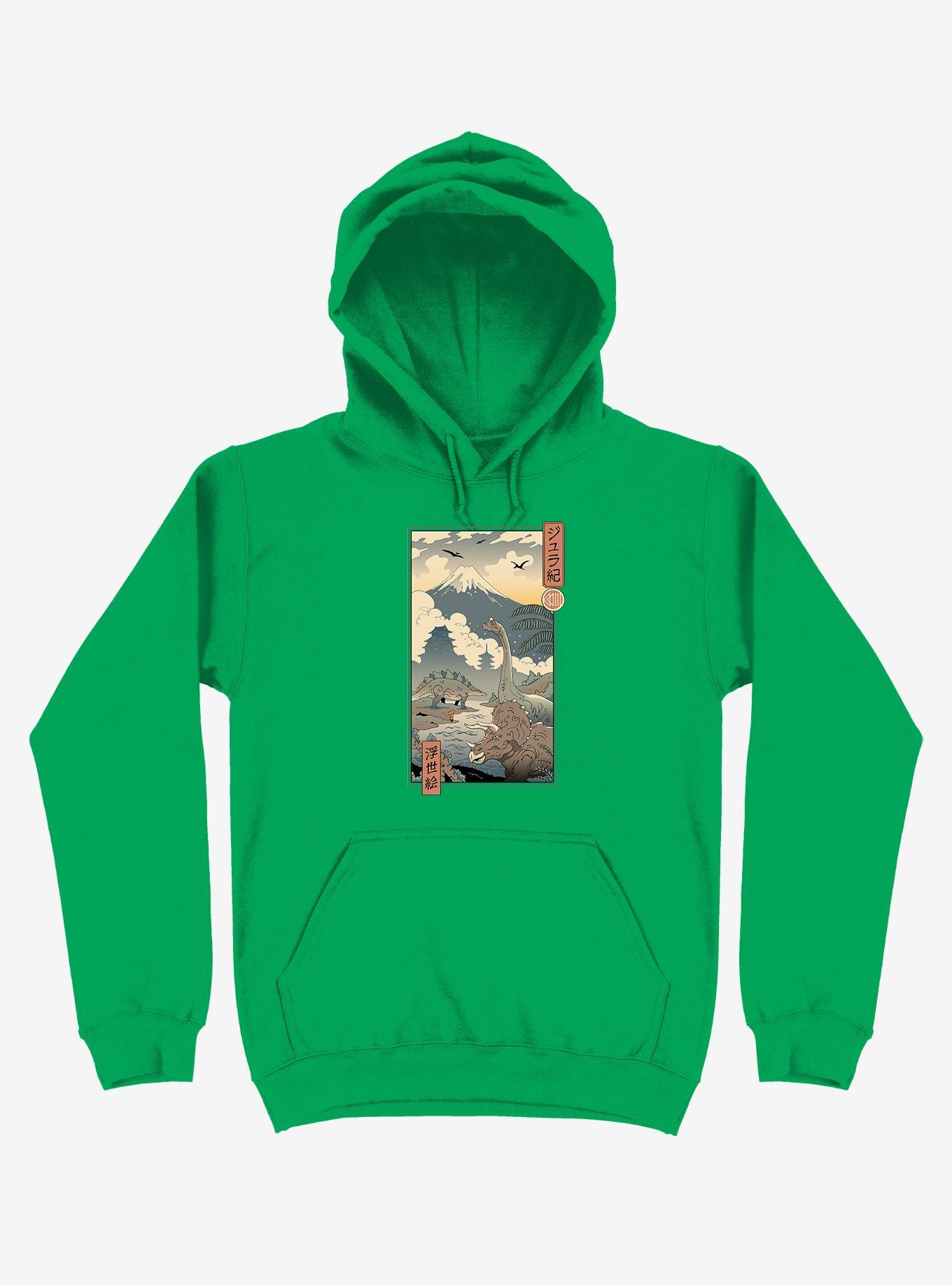 Dinosaurs Jurassic Ukiyo-e Kelly Green Hoodie, , hi-res