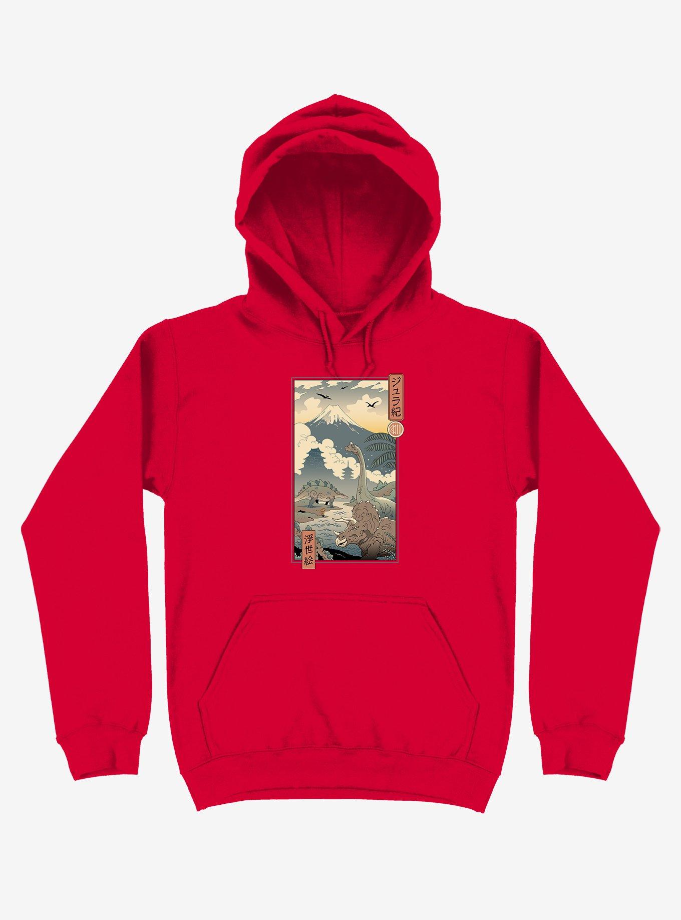 Dinosaurs Jurassic Ukiyo-e Red Hoodie, , hi-res