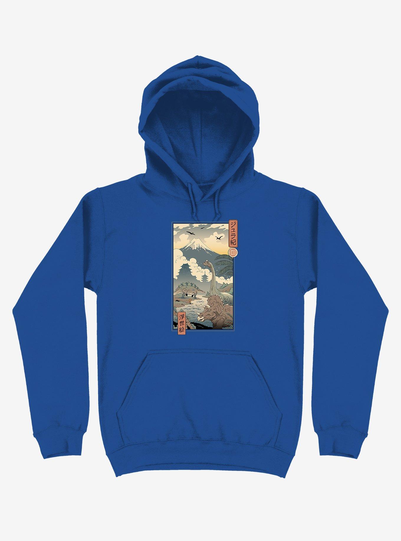 Dinosaurs Jurassic Ukiyo-e Royal Blue Hoodie, ROYAL, hi-res