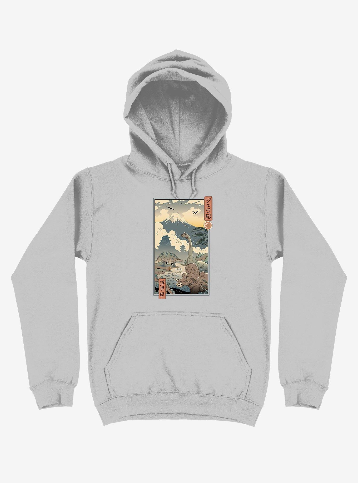 Dinosaurs Jurassic Ukiyo-e Silver Hoodie, SILVER, hi-res