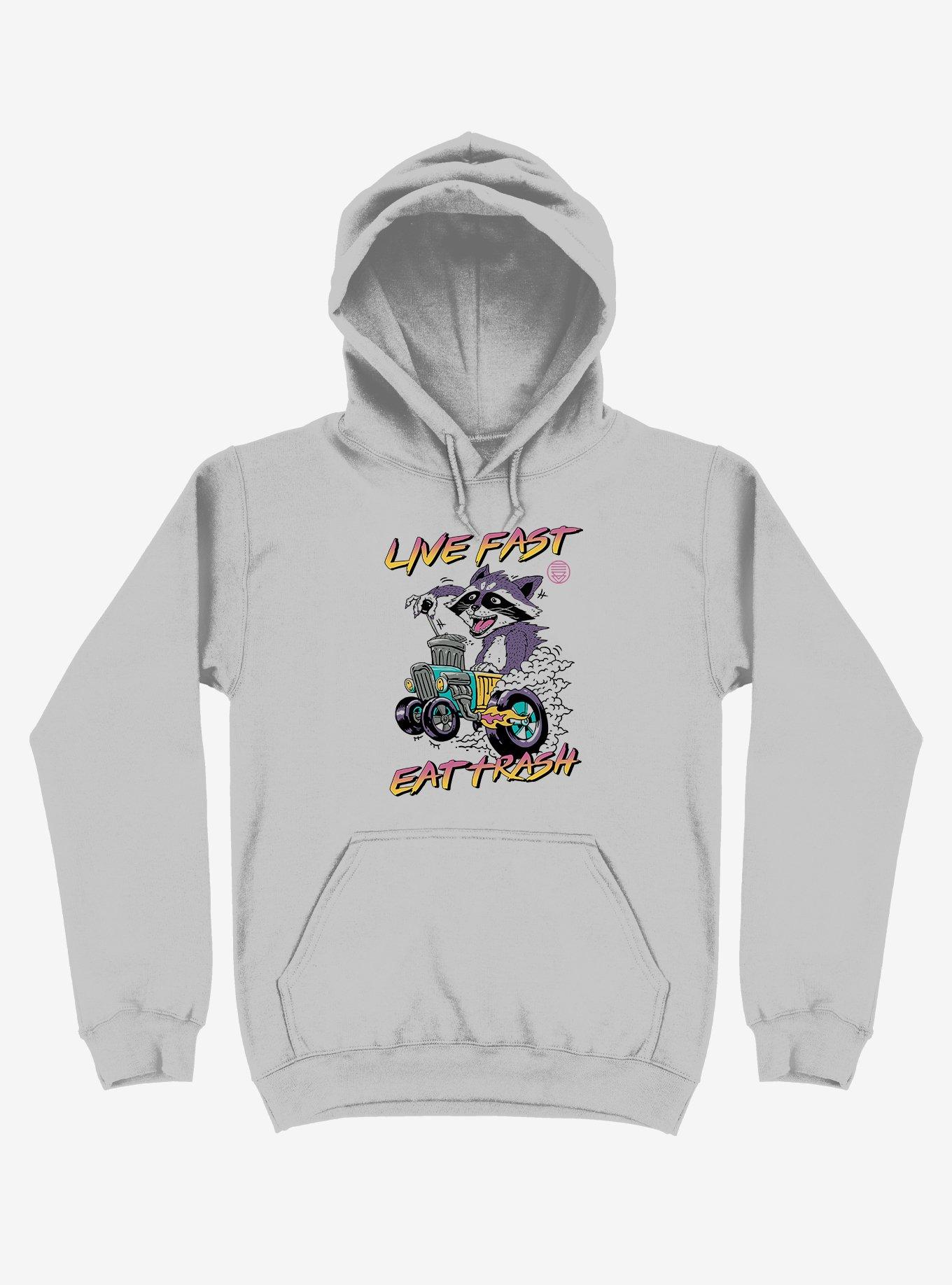 Raccoon Live Fast Eat Trash! Silver Hoodie, , hi-res