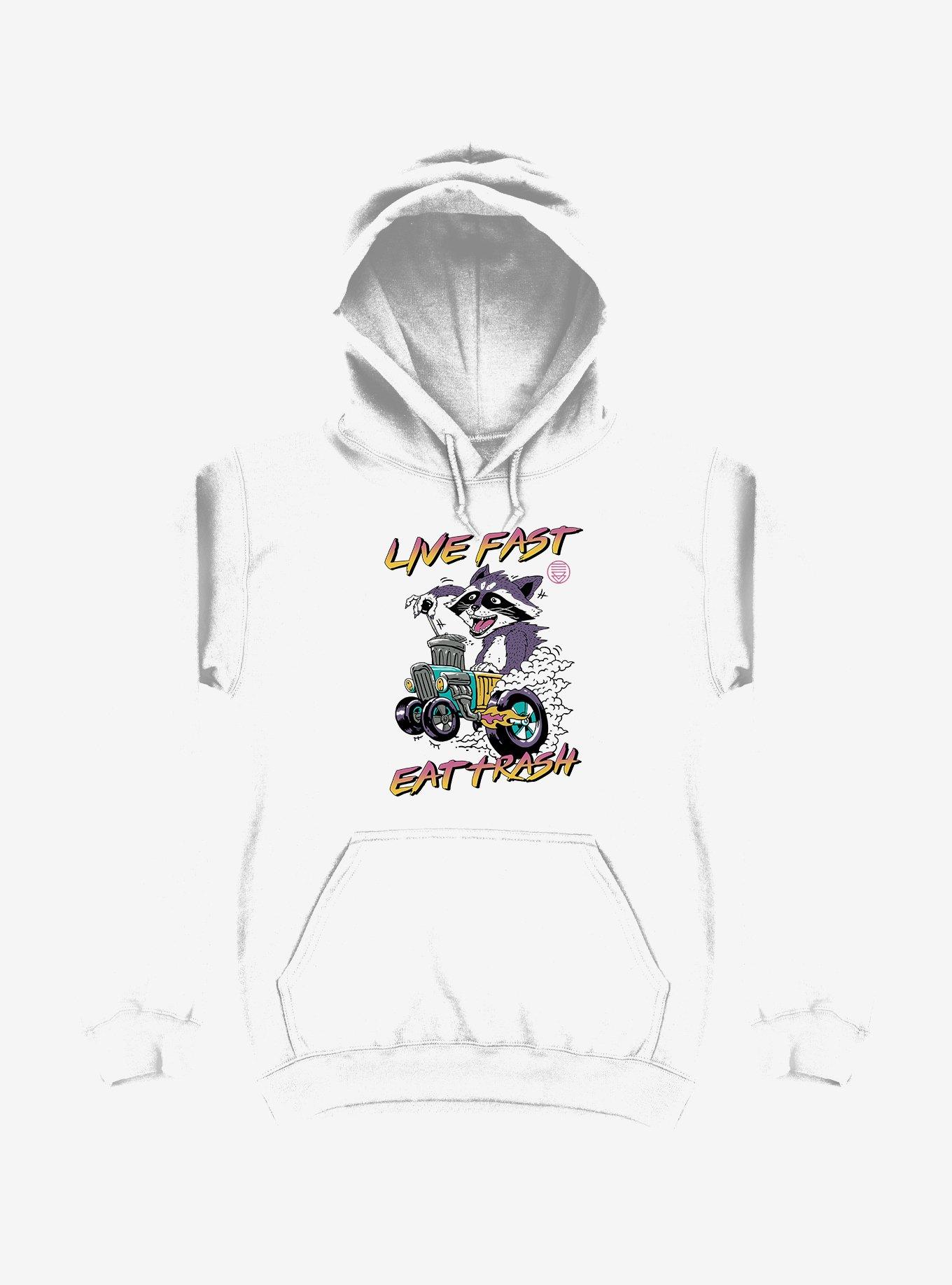 Raccoon Live Fast Eat Trash! White Hoodie, WHITE, hi-res