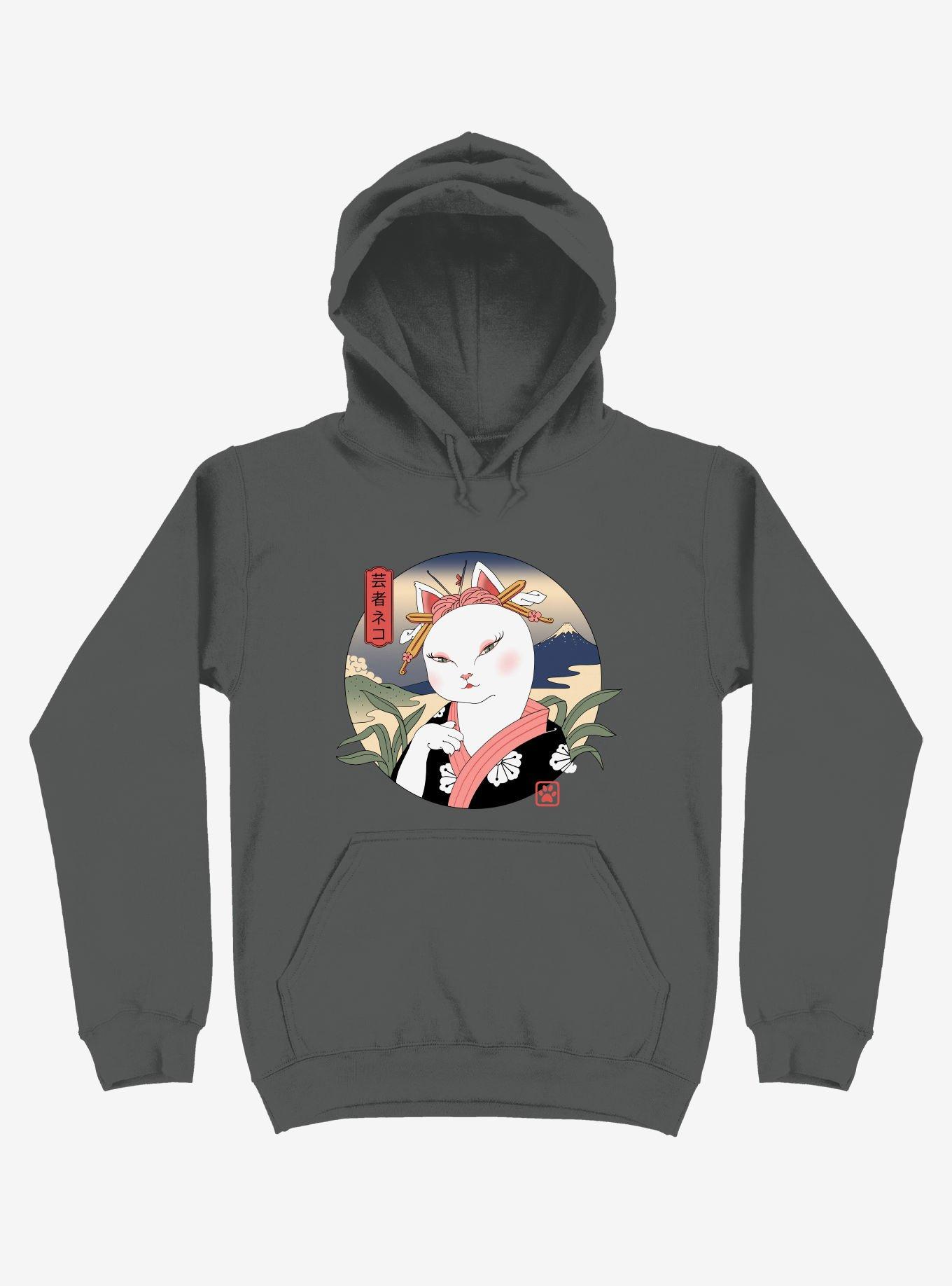 Cat Neko Geisha Asphalt Grey Hoodie, ASPHALT, hi-res