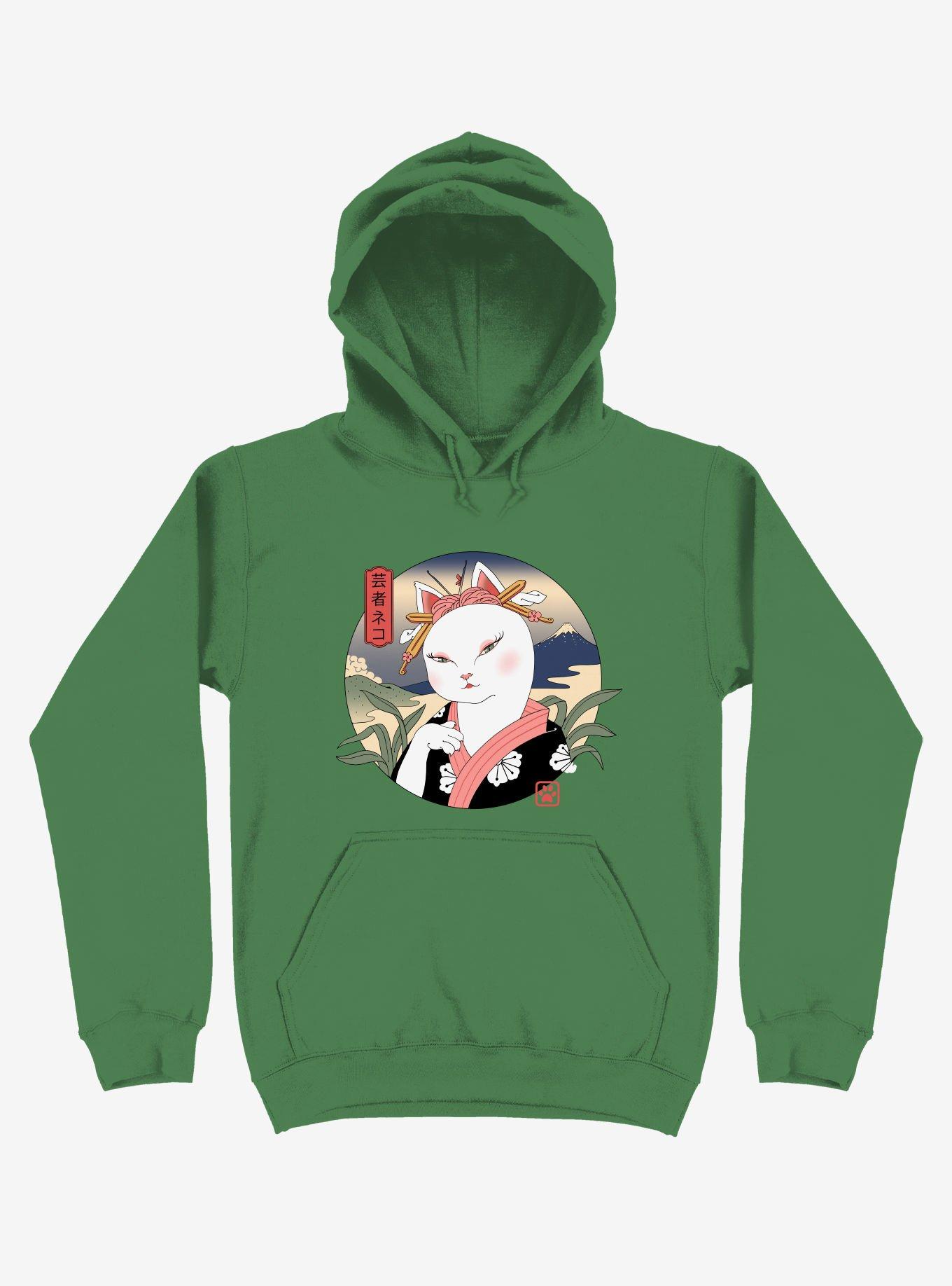 Cat Neko Geisha Kelly Green Hoodie, KELLY GREEN, hi-res