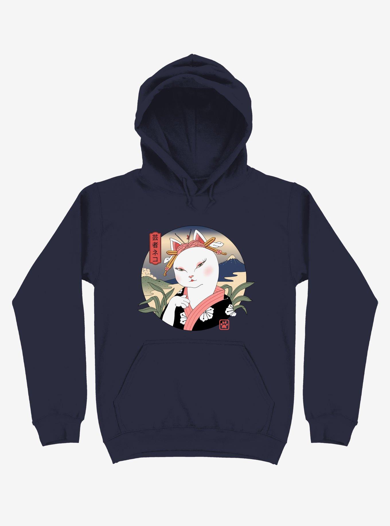 Cat Neko Geisha Navy Blue Hoodie, NAVY, hi-res