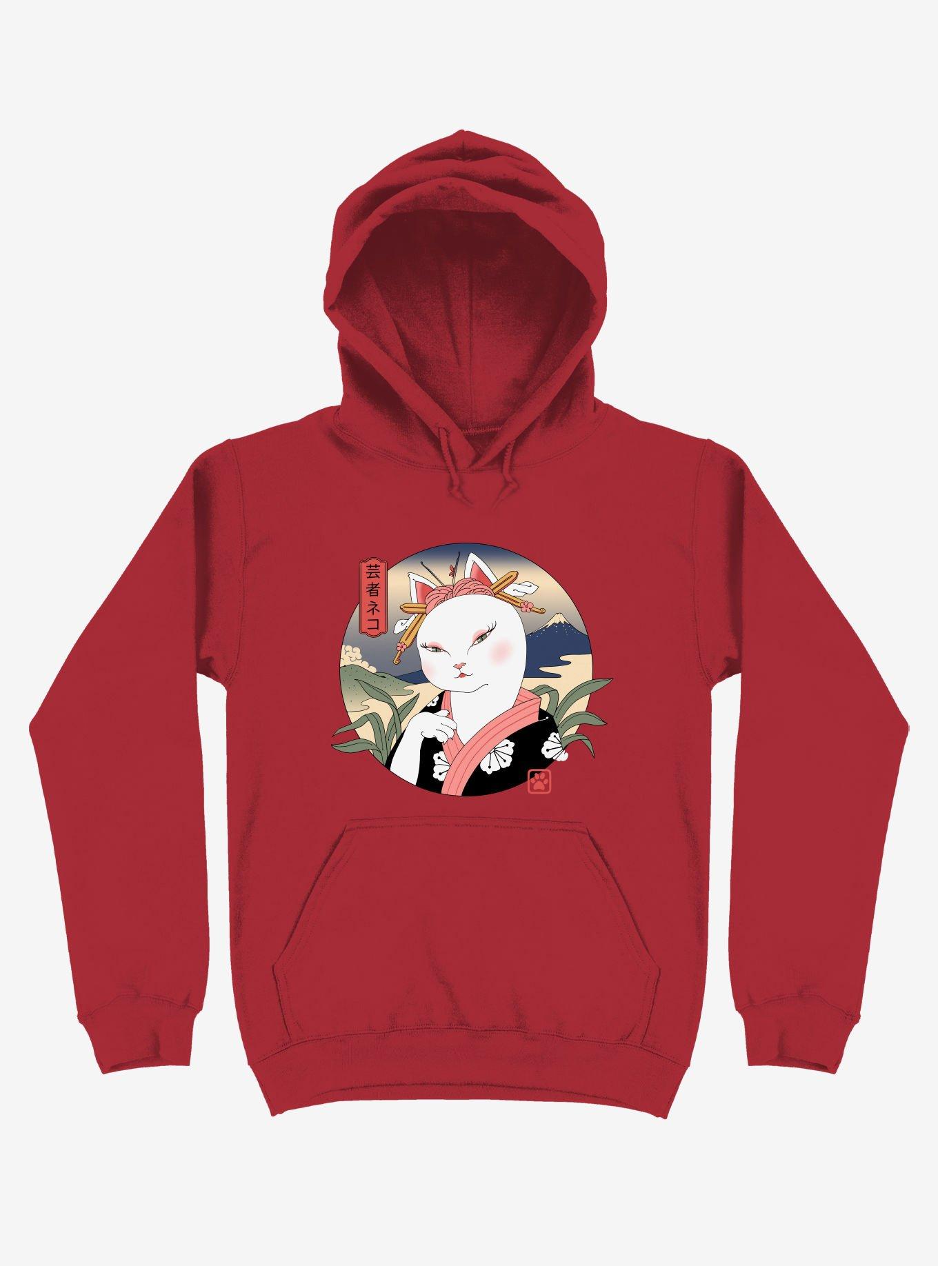 Cat Neko Geisha Red Hoodie, RED, hi-res