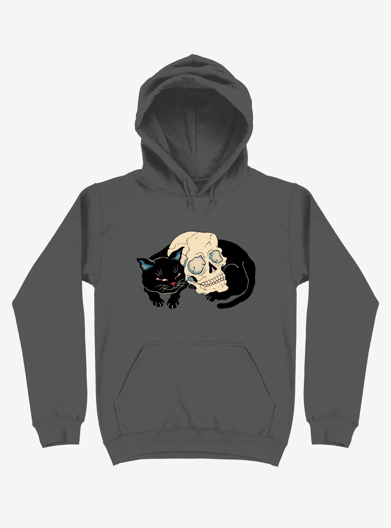 Cat Neko Skull Asphalt Grey Hoodie, , hi-res