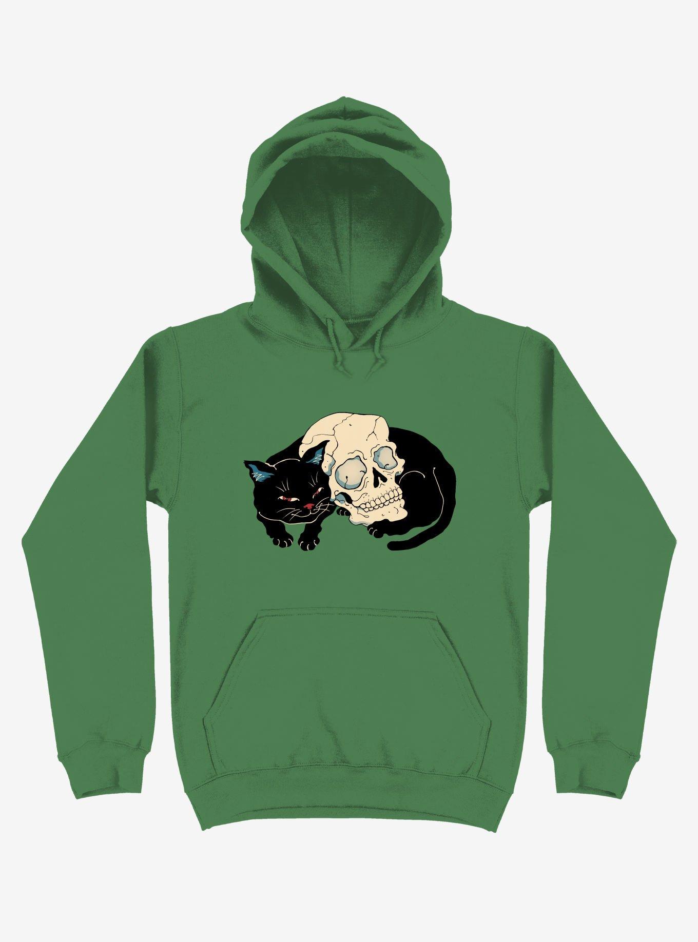 Cat Neko Skull Kelly Green Hoodie, KELLY GREEN, hi-res